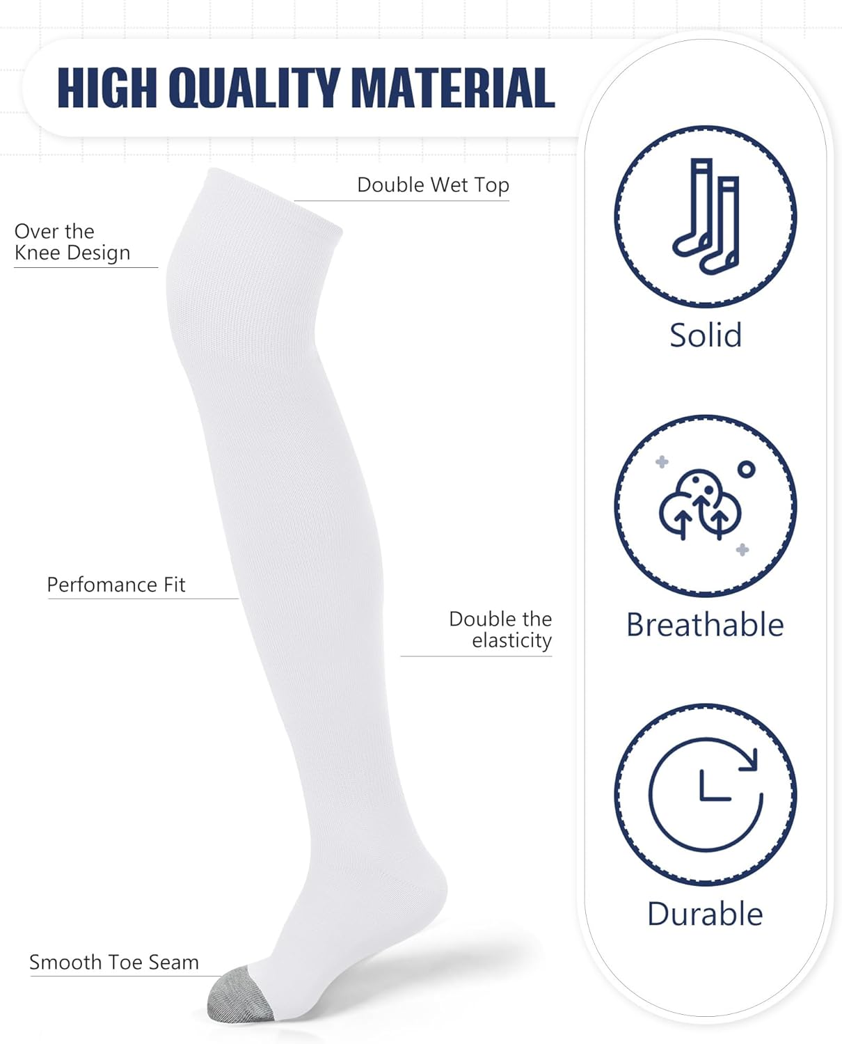 Panitay 2 Pairs Over The Knee Baseball Socks High Football Softball Socks Sport Extra Long for Boys Girls Youth Women Men - Image 4