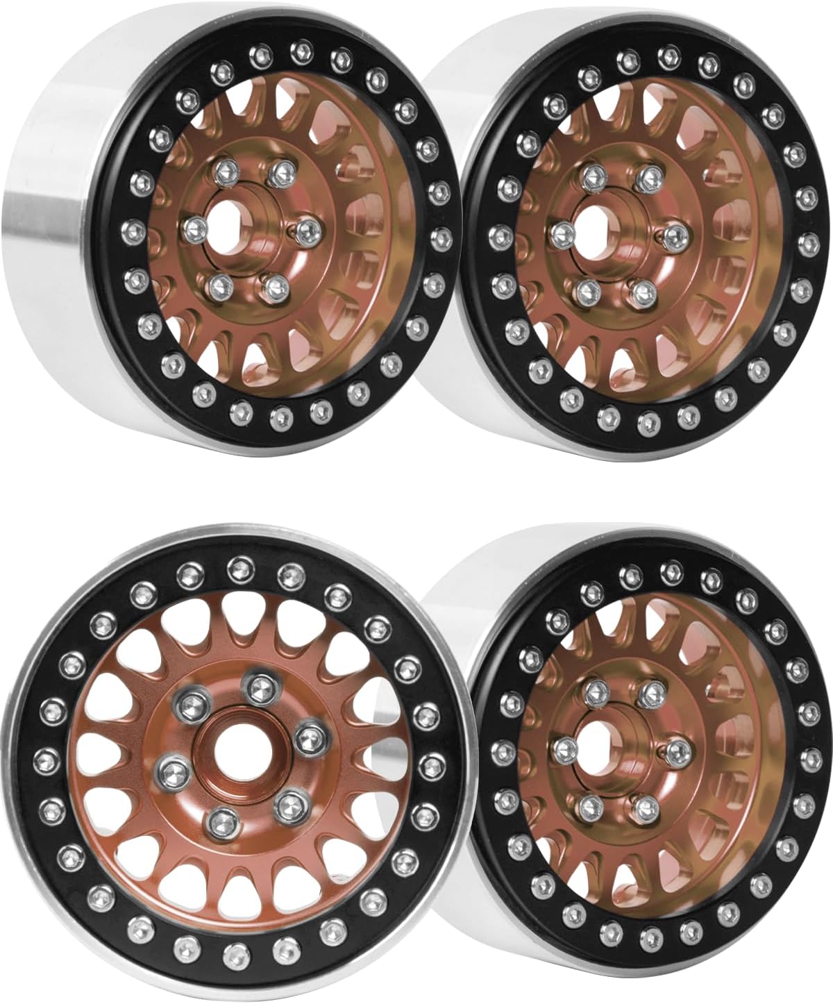 1.9in Beadlock for 1/10 SCX10 SCX10 II 90046 SCX10 III TRX-4 D90,Alloy Aluminum Heavy Duty 1.9in rc Beadlock 1.9in Beadlock Rims,4pcs,Bronze