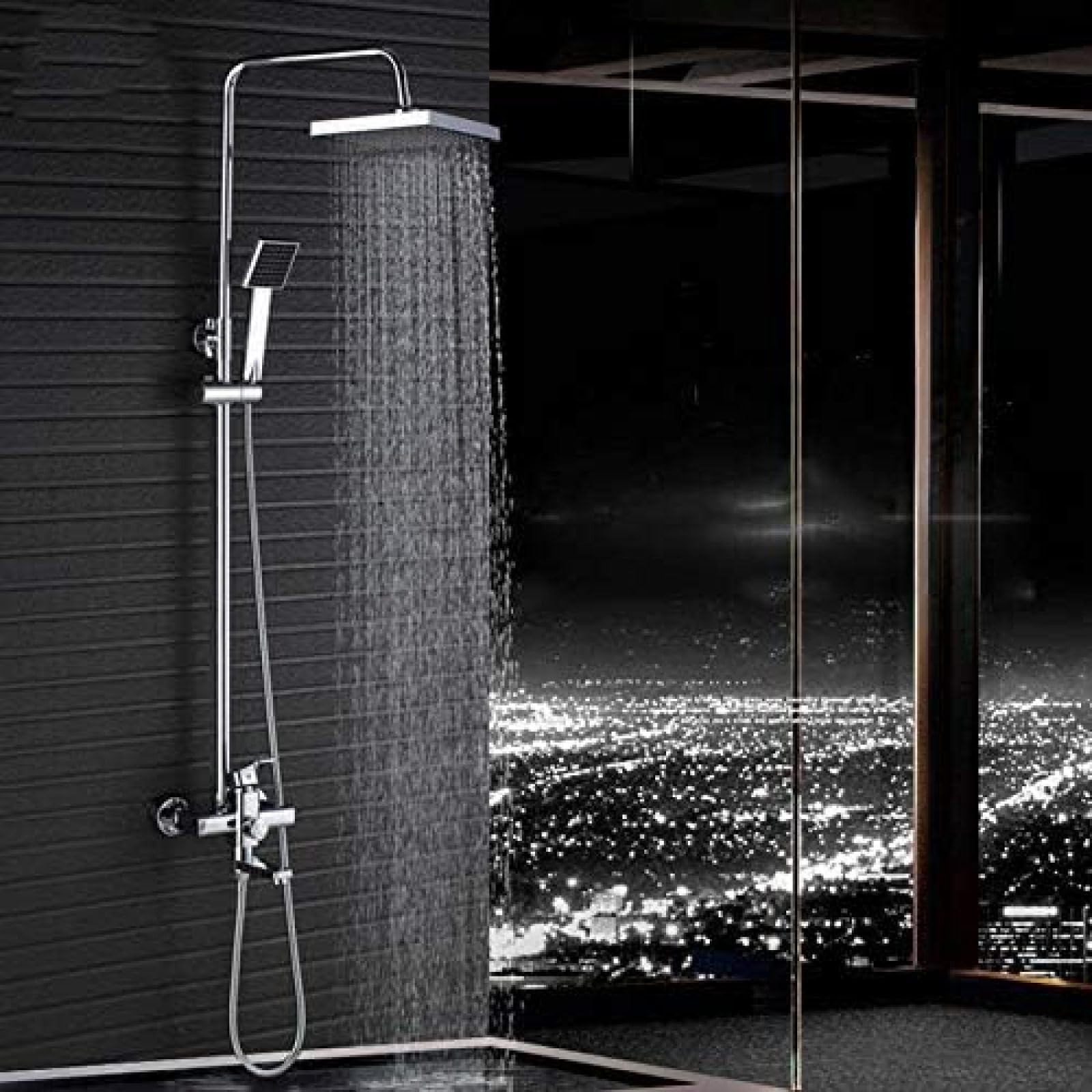 Mitigeur de baignoire chrome avec douchette a main pour salle de bain