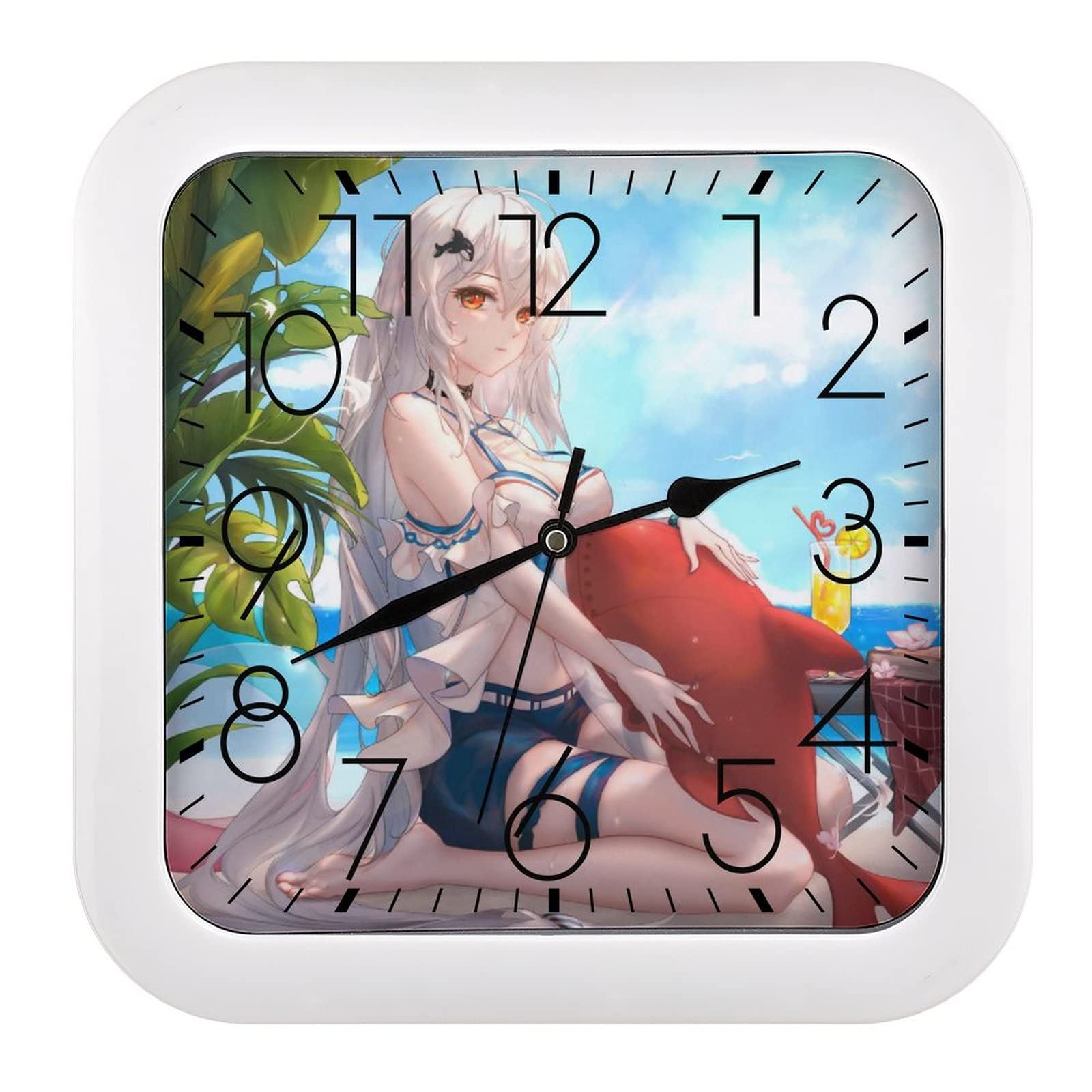 Horloge murale de plage carrée 26cm avec grands chiffres lisibles pour salon