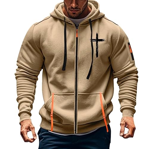 Full Zip Hoodies for Men Cross Religious Christian Graphic Shirt