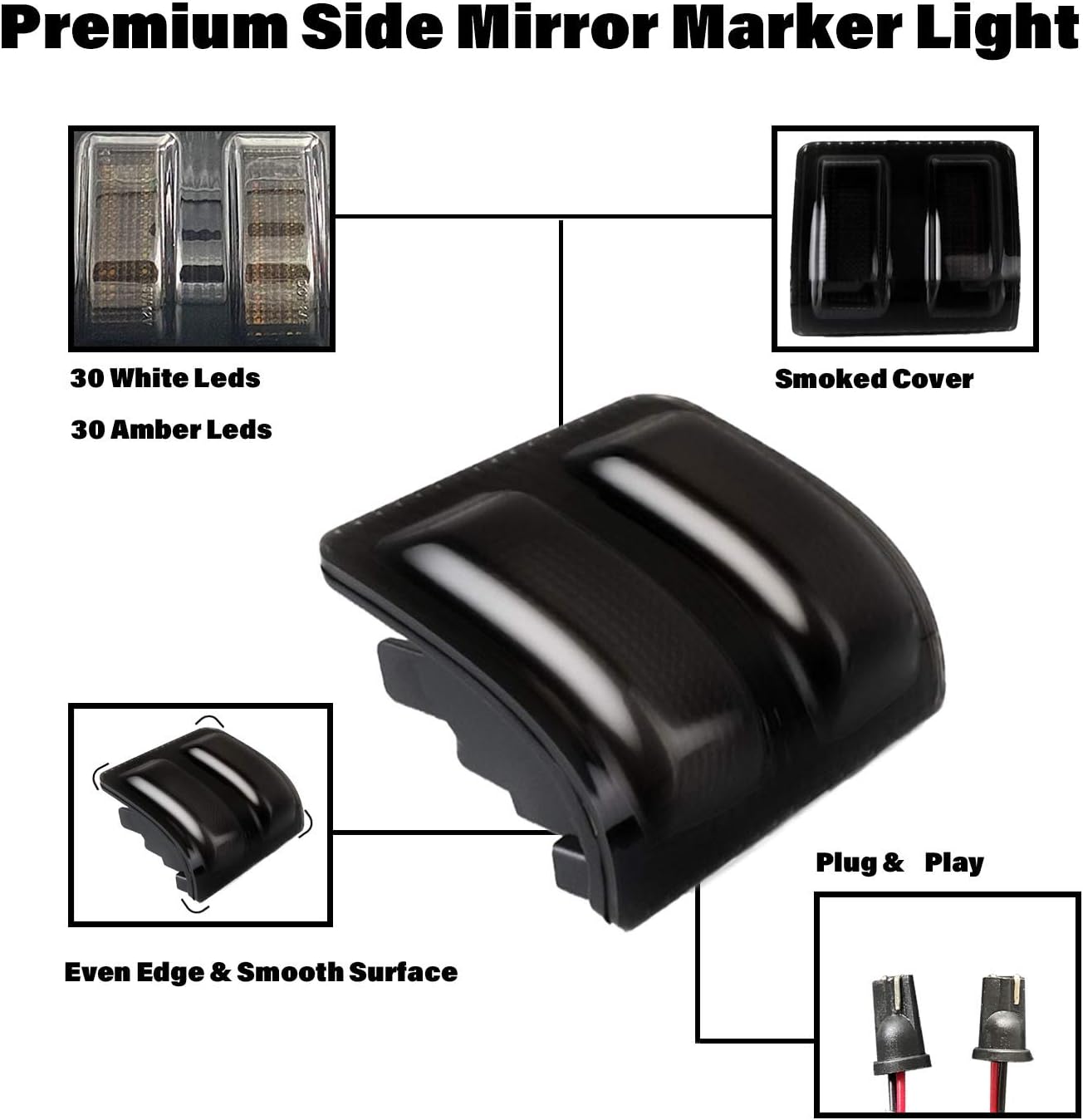 LED Side Mirror Marker Light Replacement Compatible With Ford 13-14 F-150 08-16 F-250 F-350 F-450 F-550 Super Duty V8 V10 White Running/Parking Light Amber Turn Signal Light Dual Color (A Pair)