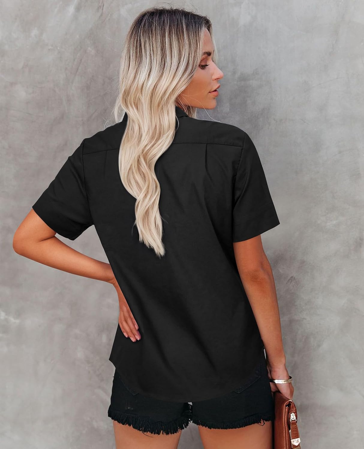 Womens Short Sleeve Button Down Shirts Stretch Oxford Shirts Cotton Dress Shirt Collared Blouse Formal Work Tunic Tops - Image 3