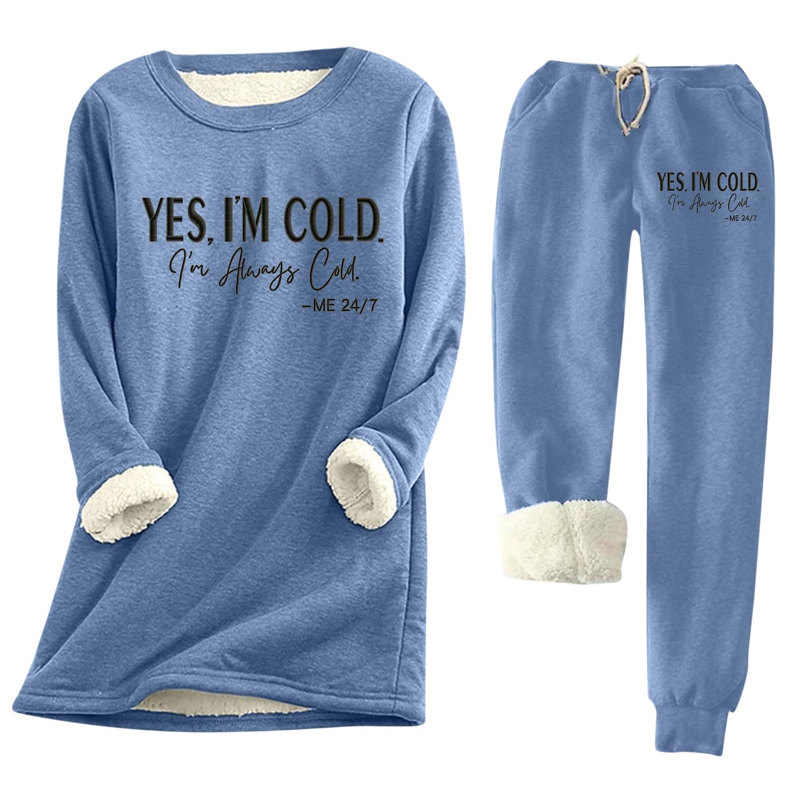 Generico Tuta Termica Donna Autunno Inverno con Stampa E Pile Spesso Aderente Set Due Pezzi per Look Termico E Rilassato Tuta da Ginnastica Donna