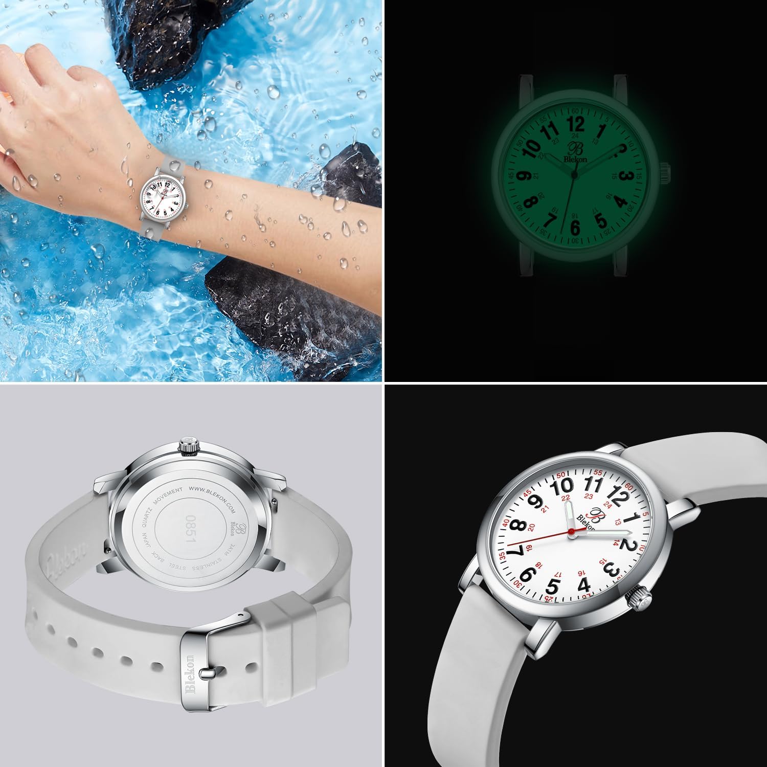 Original Petite Nurse Watch for Medical Professionals and Students - Various Scrub Colors - Small Easy Read Dial, Military Time with Second Hand, Silicone Band, 3 ATM Water Resistant