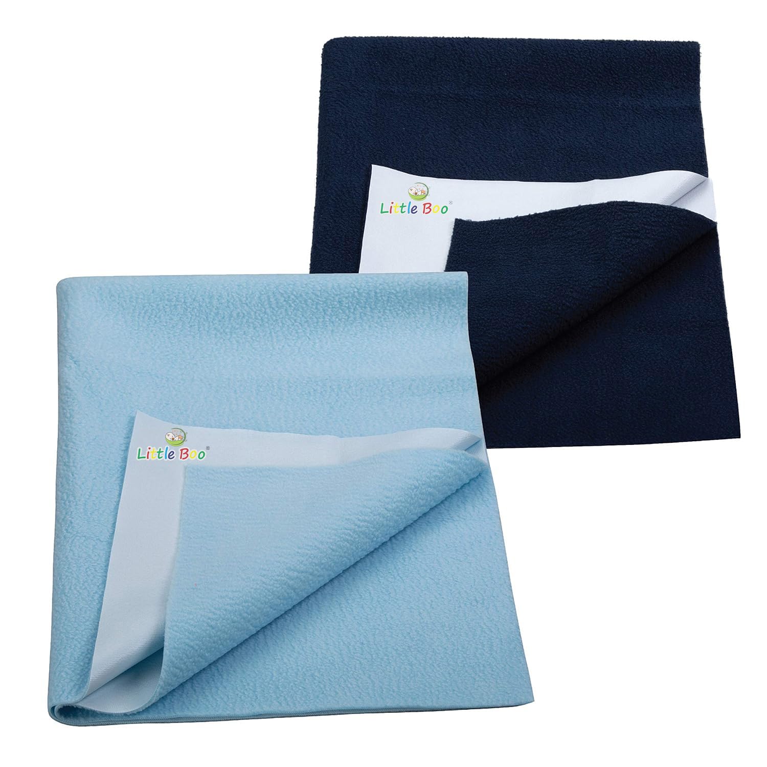 LittleBoo Insta Dry Sheet for Baby Anti-Piling Fleece Extra Quick Absorbent,Baby Bed Protector, Waterproof Baby Sheet, Small Size 70x50cm, (Combo Pack of 2, SkyBlue & NavyBlue)-image-16