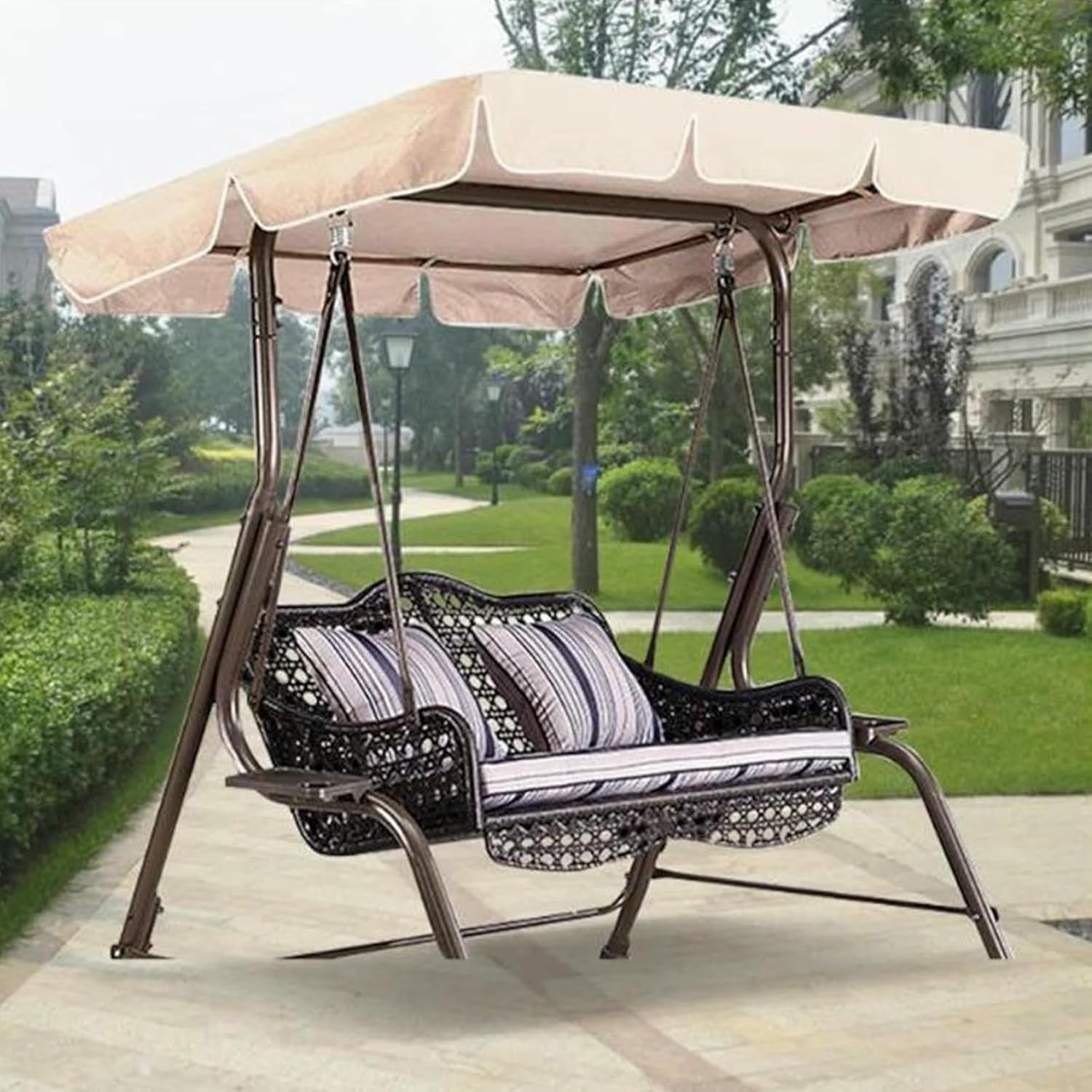 Outdoor Porch Swing Canopy Waterproof Top Cover, Deluxe Polyester Top Replacement, 190T Patio Swing Top Cover, for Patio Swing Garden Swing Outdoor