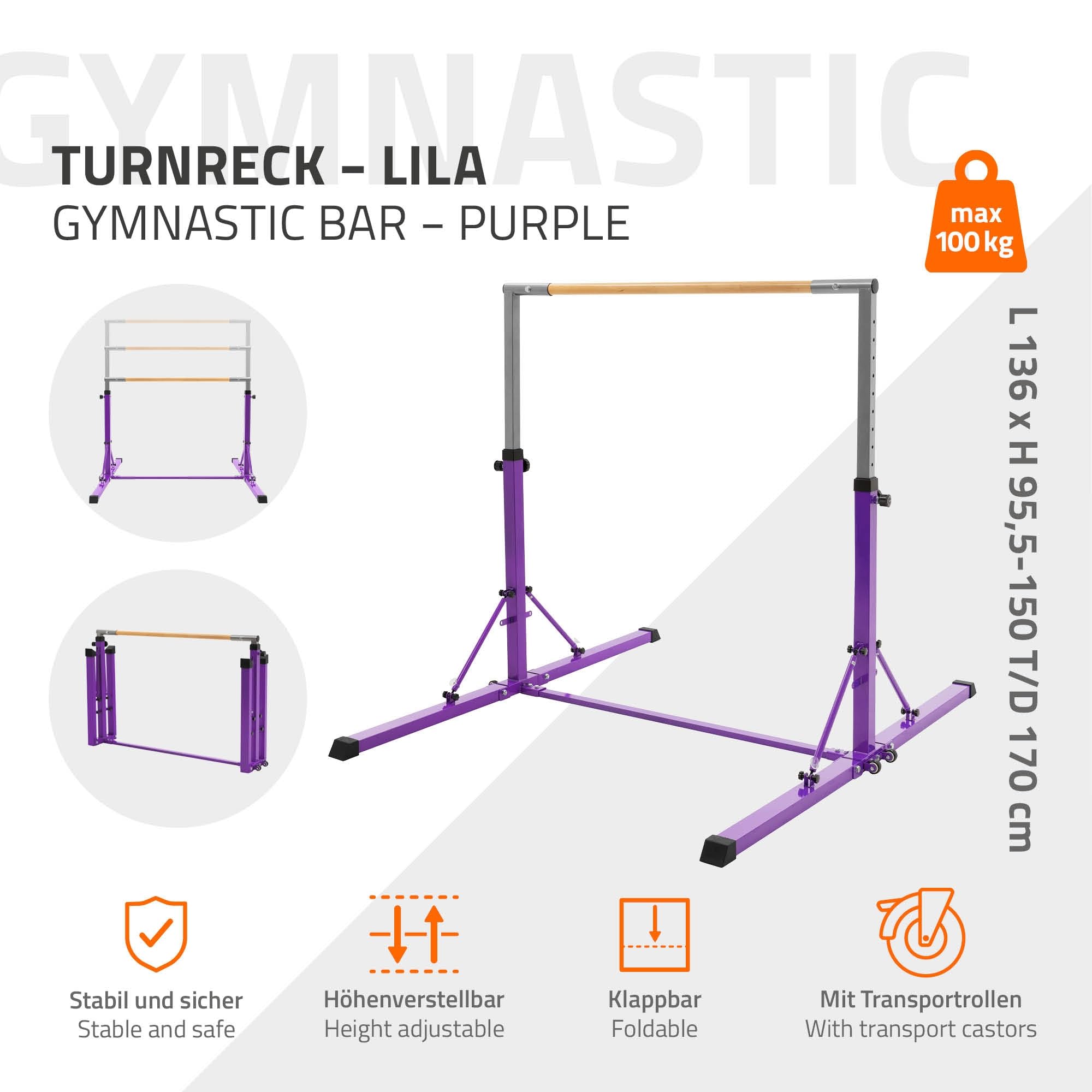 Hauki Barra da Ginnastica per Bambini Vari Colori, Barra Orizzontale Pieghevole, Regolabile in Altezza 95,5-150 cm, Sbarra Ginnastica in Legno e Acciaio, Attrezzi da Ginnastica per Allenamento a Casa