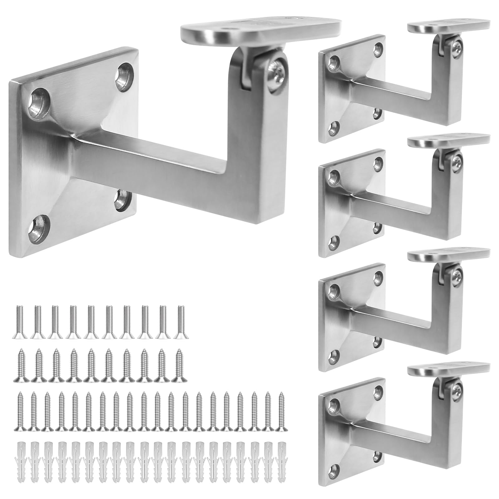 304 Stainless Steel Handrail Brackets, Adjustable Swivel Stair Railing Bracket, Satin Finish Wall Mount for Stair Railing Indoor Outdoor - 5 Pack