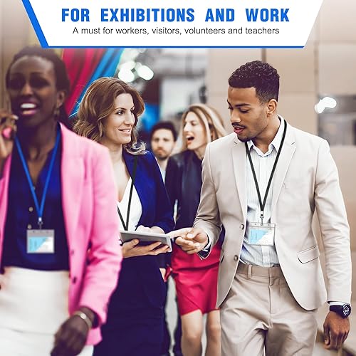 Vista 5 de Paquete de 50 cordones negros a granel para portatarjetas de identificación, plano duradero con gancho giratorio y clip para insignia