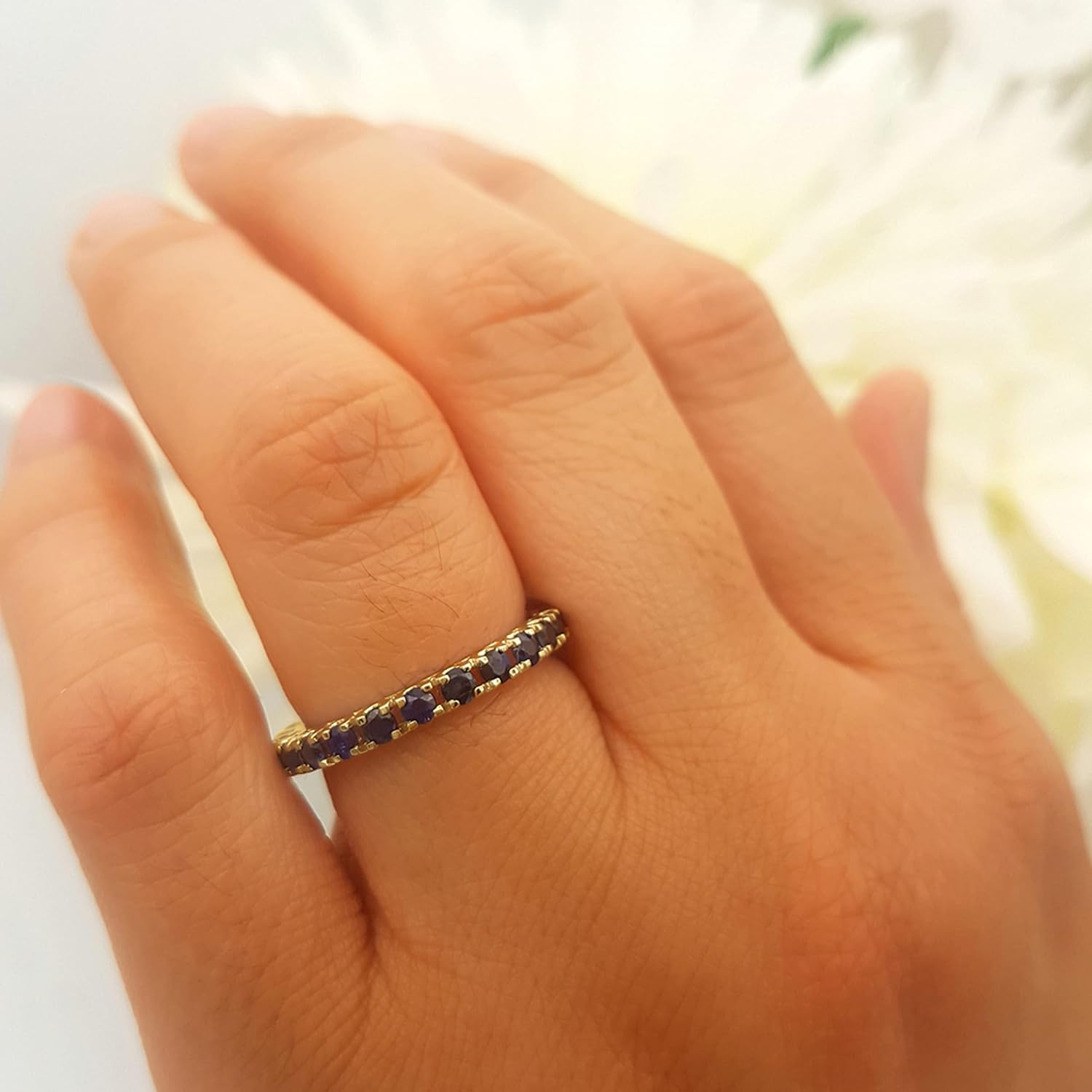 Dazzlingrock Collection 0.90 Ctw Round Blue Sapphire Vintage Eternity Infiniteness Stackable Wedding Band for Women, Available in 10K/14K/18K Solid Gold