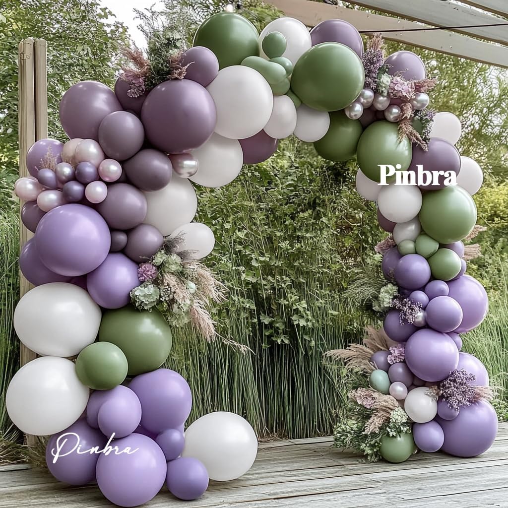 Dusty Purple Green Balloon Garland Double Stuffed Lavender Light Mist Green Pastel Balloon Arch Kit with Lilac Color for Baby Shower Birthday Wedding Flower Party Decoration