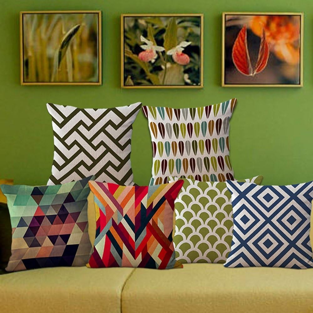 ChezMax Throw Pillow Covers Abstract Cushion Cover Cotton Linen Chair Back Cushion Cover Geometric Pillowslip Decorative Pillowcase for Sofa Couch Bed Chair 18X18 : Home & Kitchen