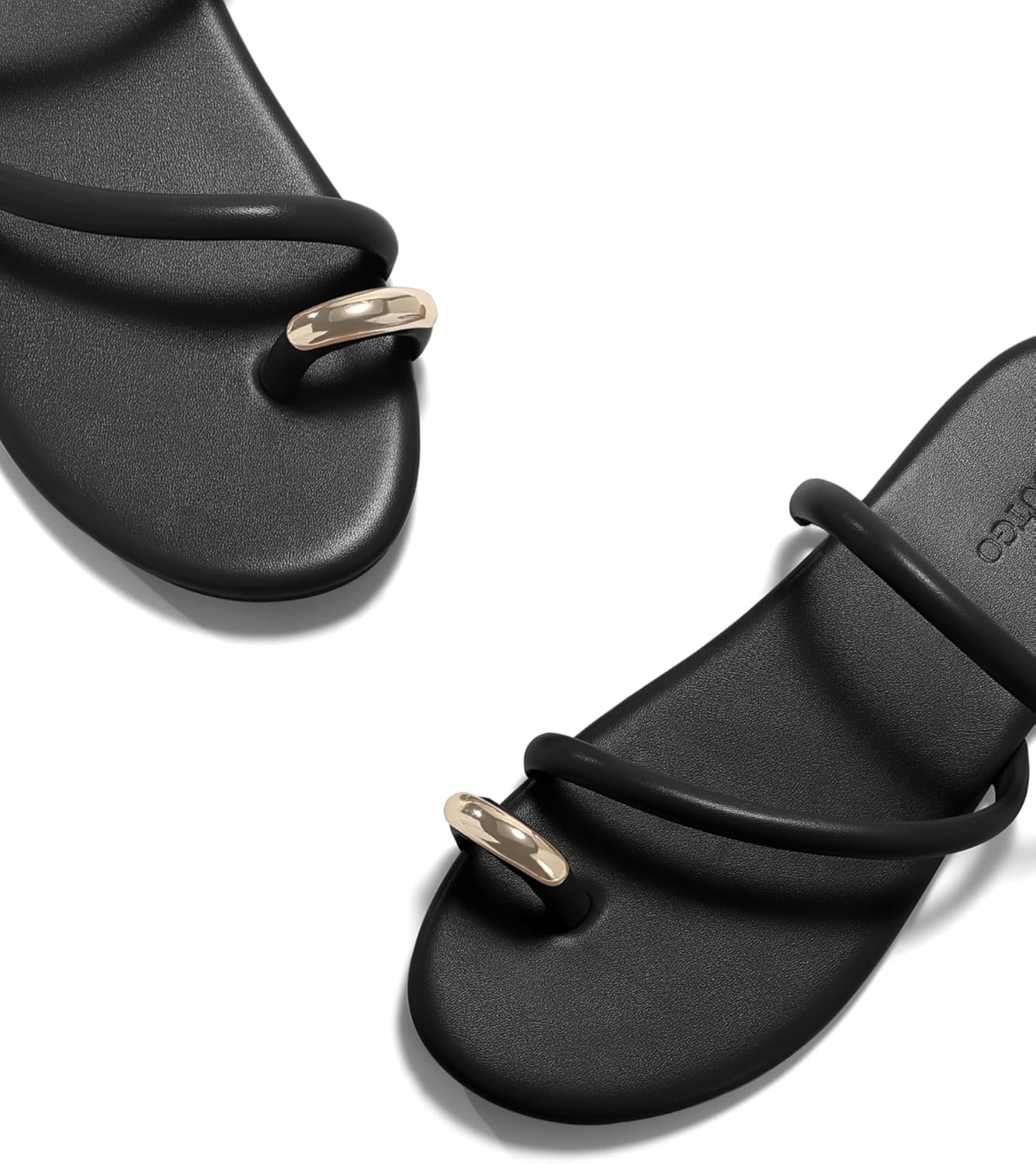 Coutgo Womens Strappy Flat Sandals Square Open Toe Flip Flops Slides Toe Ring Metal Summer Dress Shoes - Image 6