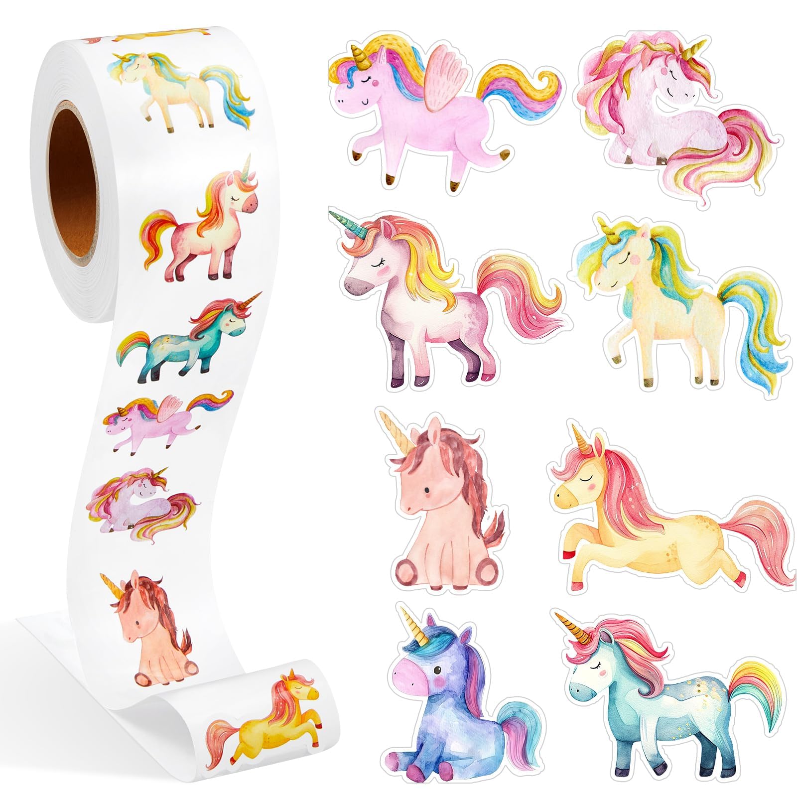 Dzxin 1 Roll Animal Stickers Reward Stickers Cute Animal Space Stickers Motivational Stickers for Incentive Kids Suitable for School Classroom, 500 Pcs Each Roll (Rainbow Horse)