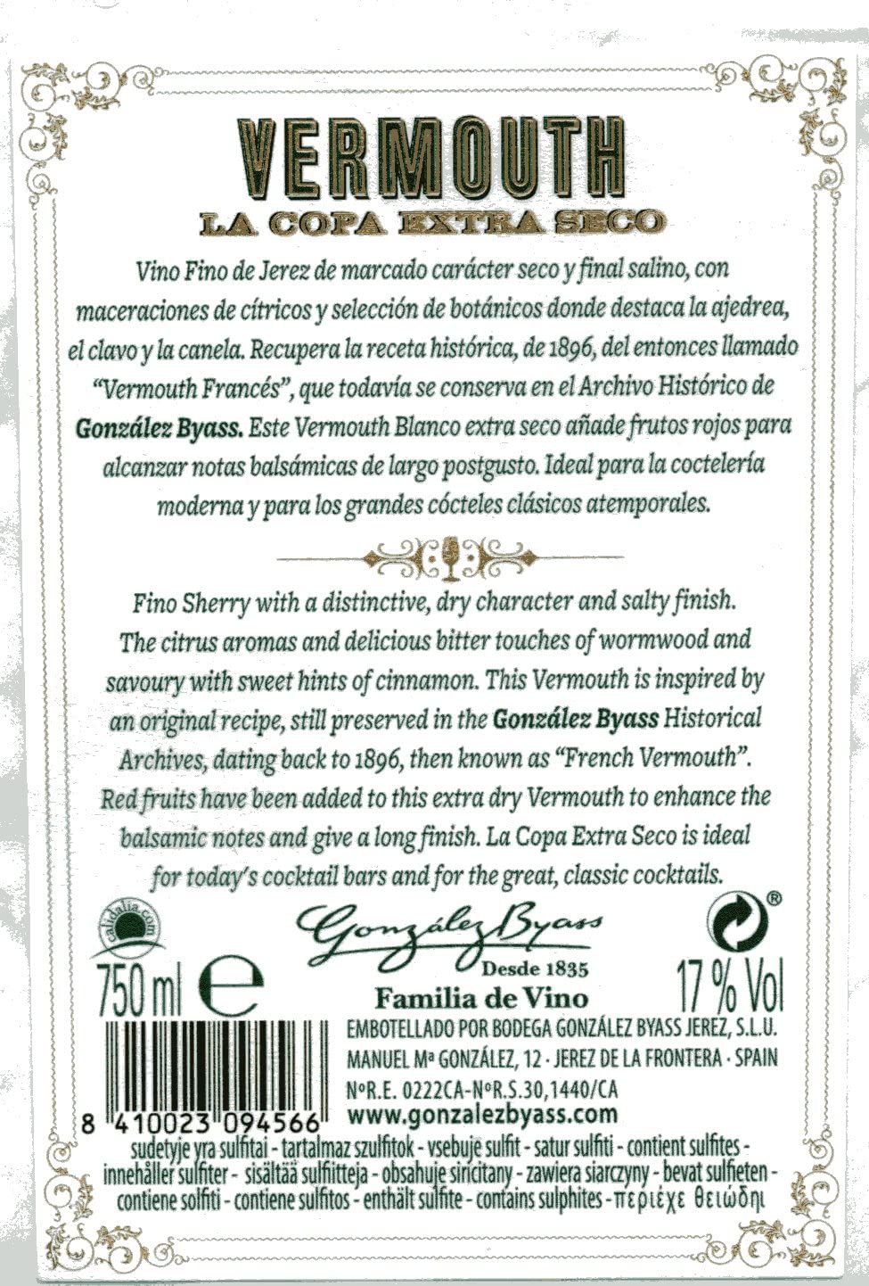 Vermouth Blanco Extra Seco 0,75l