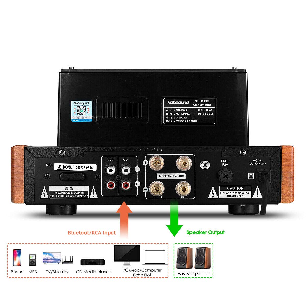 Nobsound MS-10D MKII Amplificatore a tubo valvola Bluetooth/USB/cuffie HiFi Amplificatore audio stereo