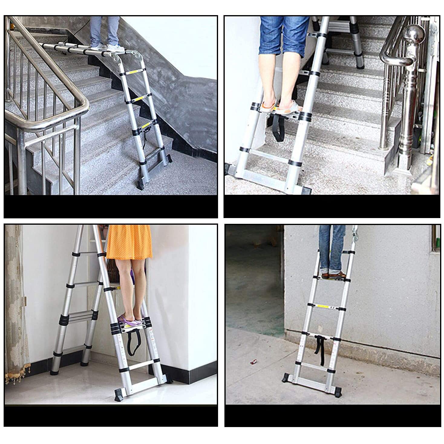 FP-TECH - SCALA TELESCOPICA IN ALLUMINIO PIEGHEVOLE PORTATILE ESTENSIBILE MULTIUSO SUPPORTA 150 KG CE EN131 (5 Metri)