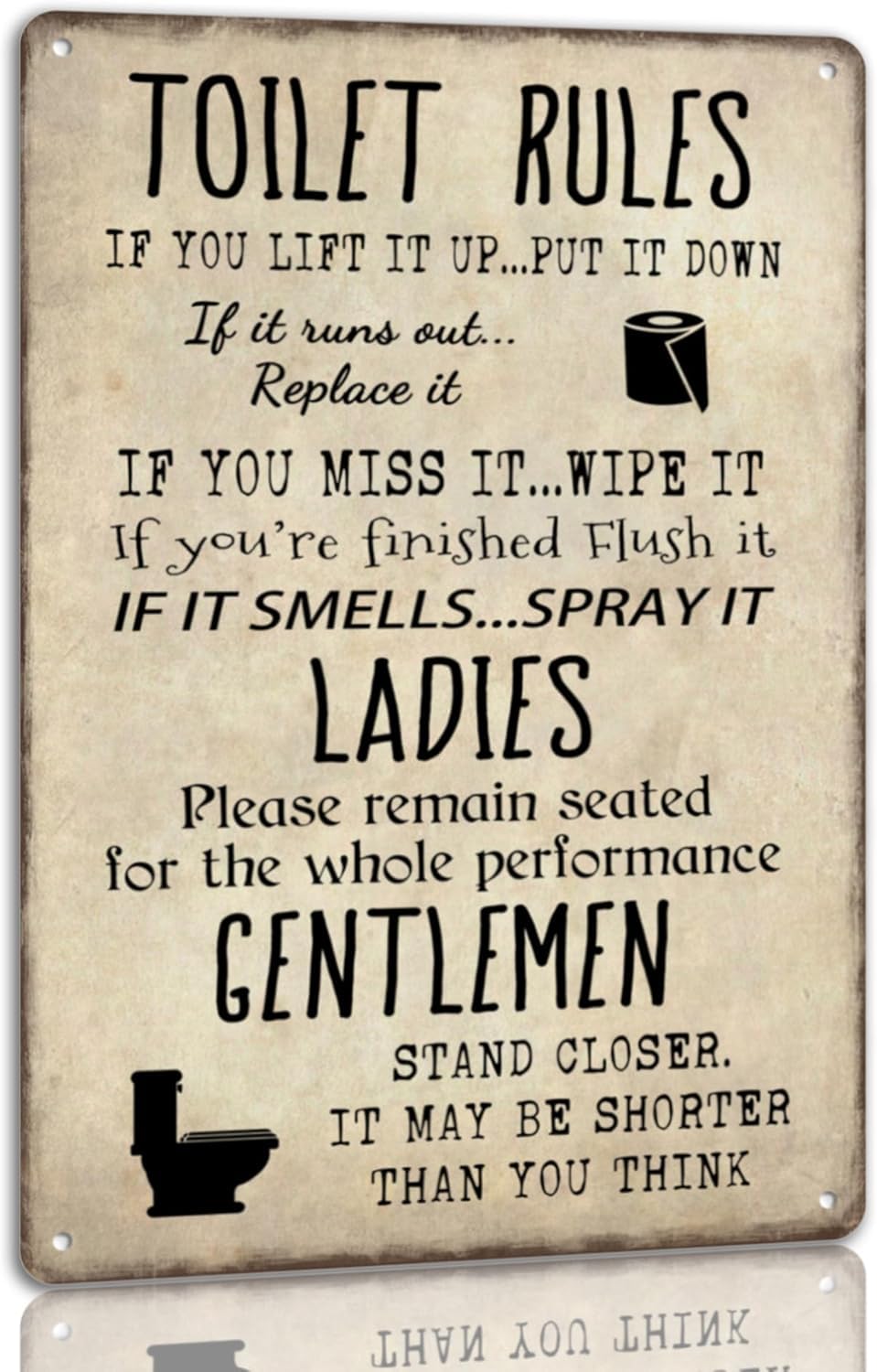 SMAZDFXX Toilet Rules Metal Sign Bathroom Warning Tin Signs Funny Restroom Decor For Club Cafe Garage Office Store Accessories Poster 12"x16"