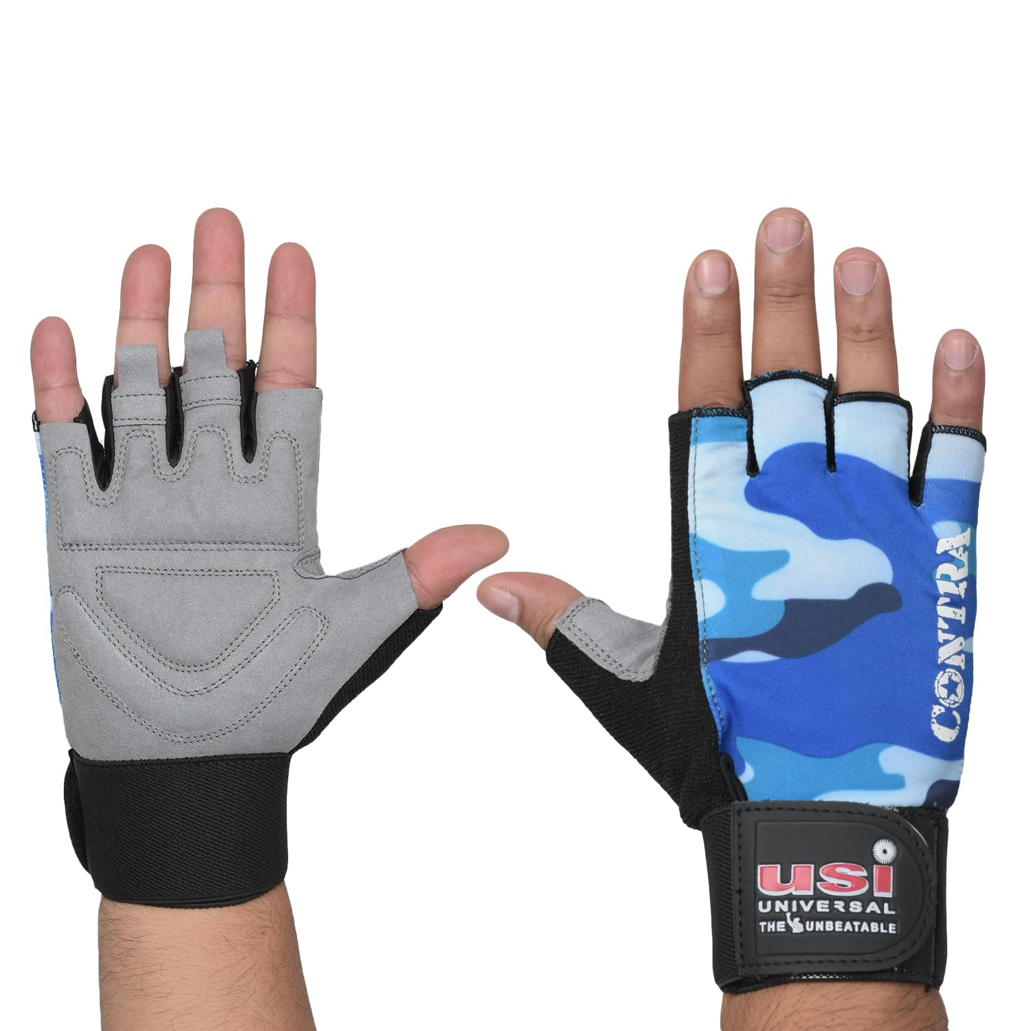 USI UNIVERSAL THE UNBEATABLE 733CB Contra Fitness Gym Gloves, Workout Powerlifting Gloves, Microfiber, Digital Printed (Medium, Blue) (B09RWWWF8Q) Amazon Price History, Amazon Price Tracker