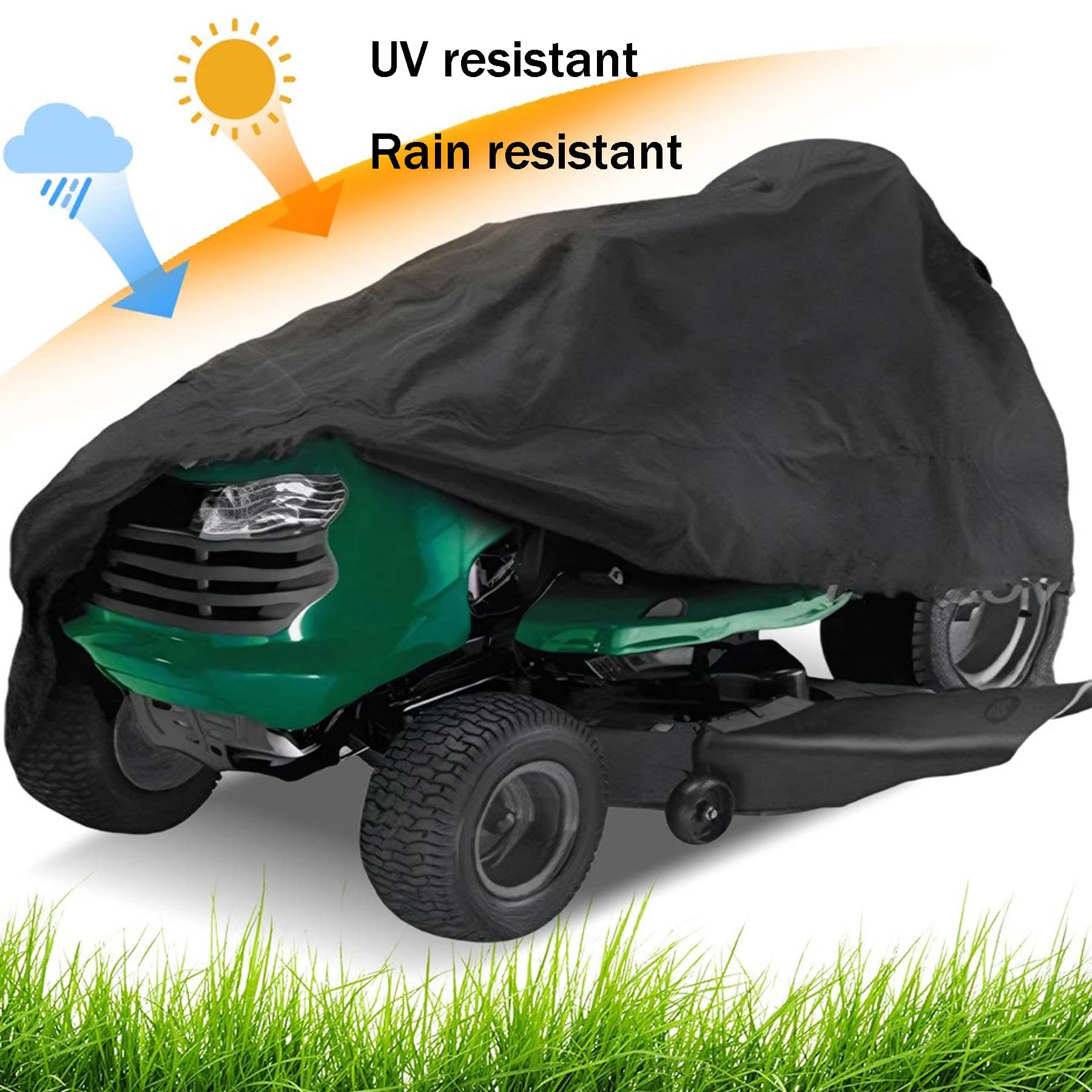 Funda protectora universal para cortacésped con bolsa de almacenamiento, impermeable, resistente a los rayos UV, para tractor de jardín al aire libre (negro, XXL)