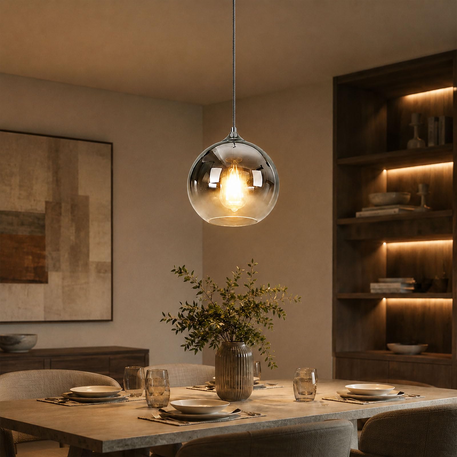Lampada A Sospensione Globe 20 CM, Mini In Vetro Con Cavo Regolabile, Attacco E27, Luce Calda 3000K, Collegamento Diretto, Per Isola Cucina, Sala Da Pranzo, Camera, Lampadina Inclusa