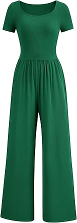 PRETTYGARDEN Women's Summer One Piece Jumpsuits Dressy Casual Short Sleeve Square Neck Wide Leg Jumpsuit Rompers