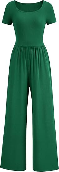 PRETTYGARDEN Women's Summer One Piece Jumpsuits Dressy Casual Short Sleeve Square Neck Wide Leg Jumpsuit Rompers
