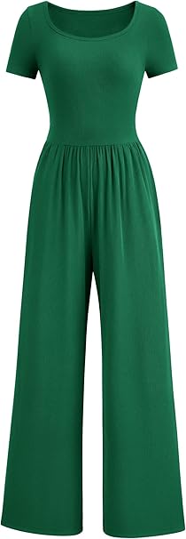 PRETTYGARDEN Women's Summer One Piece Jumpsuits Dressy Casual Short Sleeve Square Neck Wide Leg Jumpsuit Rompers