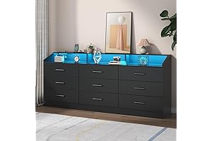 Bedside Companion: 9-Drawer Double Dresser with Lighting