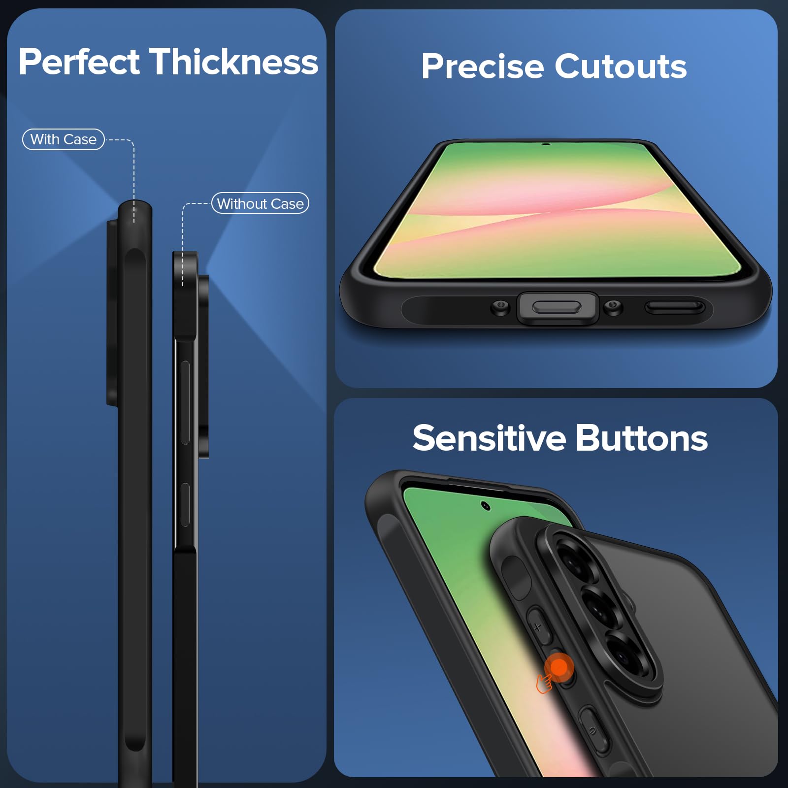 iVoler Cover Opaca per Samsung Galaxy A56 5G con 2 Pezzi Vetro Temperato, [Antiurto di Grado Militare] [Protezione Della Fotocamera] Custodia Traslucida Posteriore Sottile Anti-Impronte Case, Nero