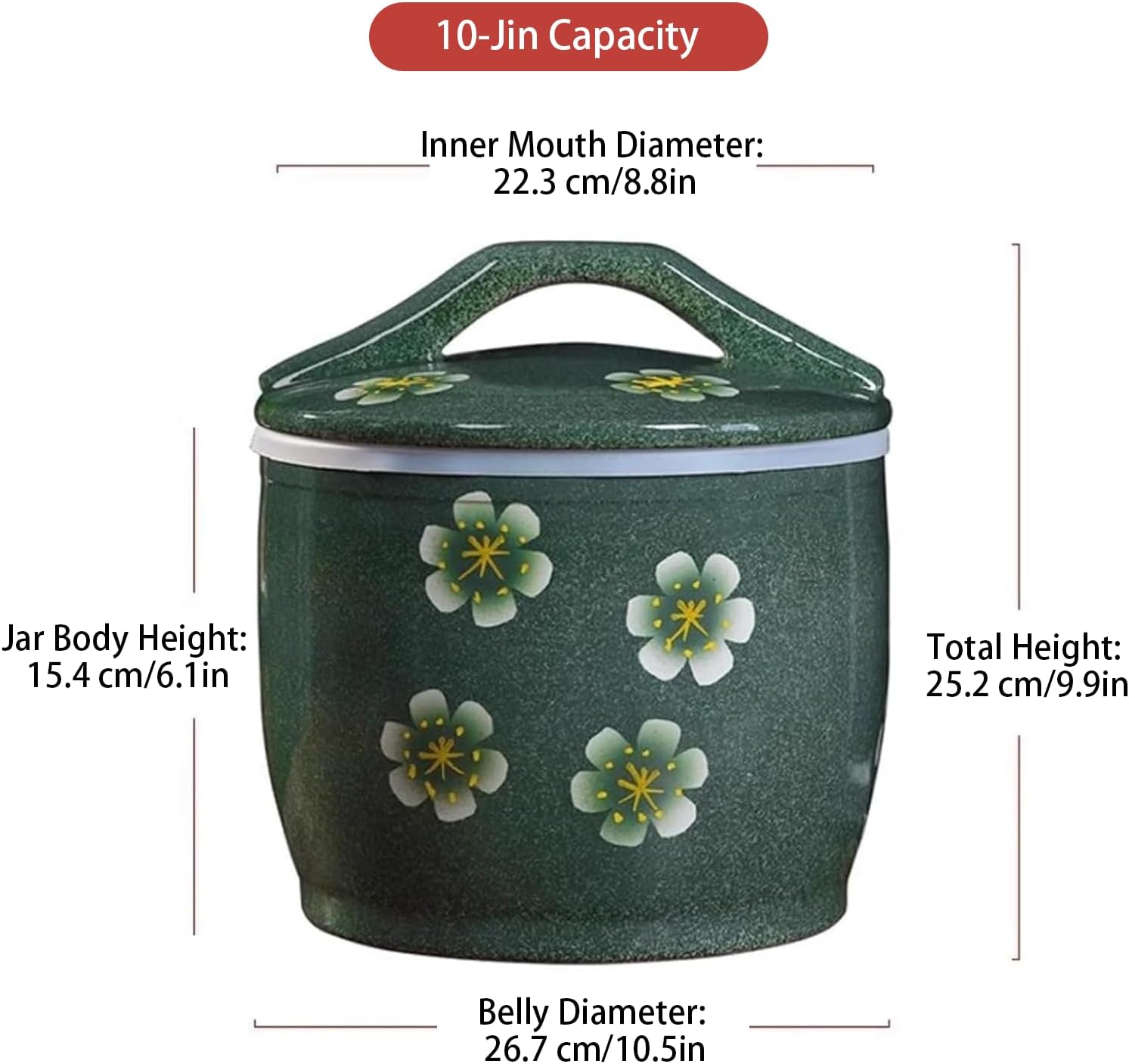 Ceramic Rice Bin With Lid Large Airtight Rice Dispenser Rice Storage Container Grain Storage Jar for Rice Cereal Flour Ceramic Food Storage Containers Canister Green Floral Des 26.7*25.2cm/10.5*9.9in