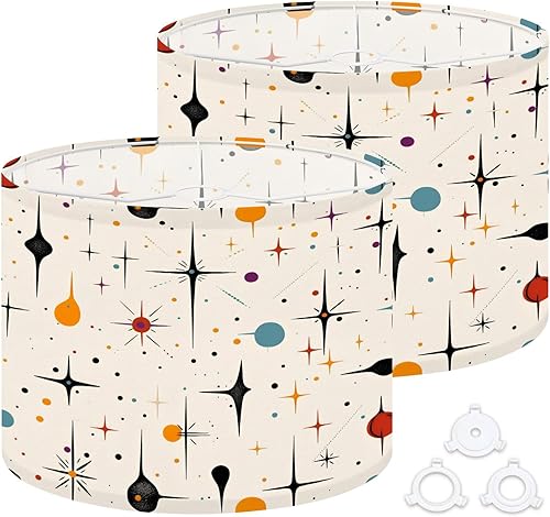 Miniatura 39 de Linen Drum Lamp Shades 1 Pack Easy Assembly 13’’ W x 10’’ H Mid Century Vintage 1950s Modern Retro Geometric Lattice Replacement Lamp Shades for