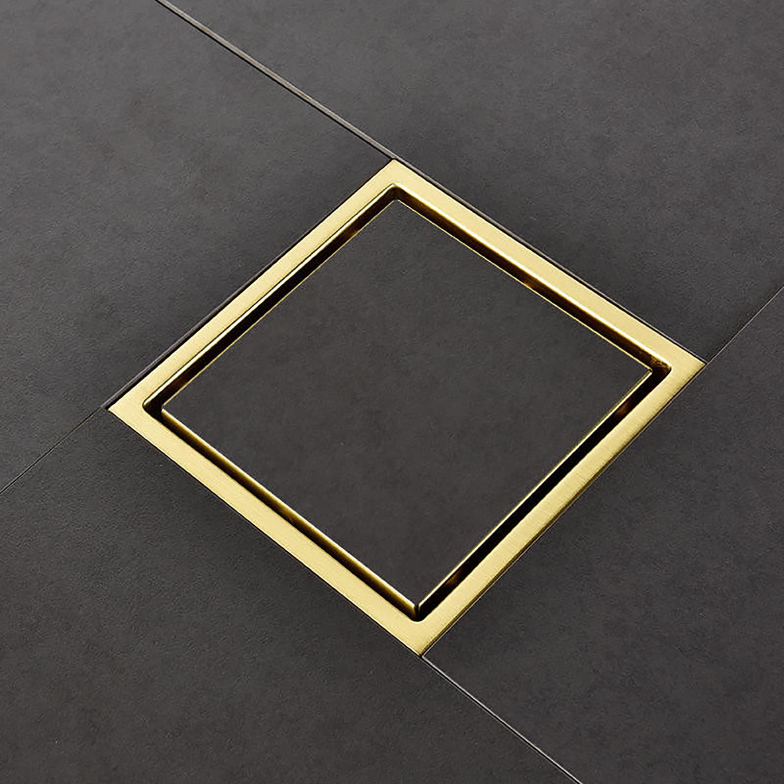 Desagüe de Ducha de 6 Pulgadas con Rejilla para Azulejos, desagüe Cuadrado con Filtro de Pelo, desagüe de Ducha de Acero Inoxidable 304 para baño, Dorado Cepillado