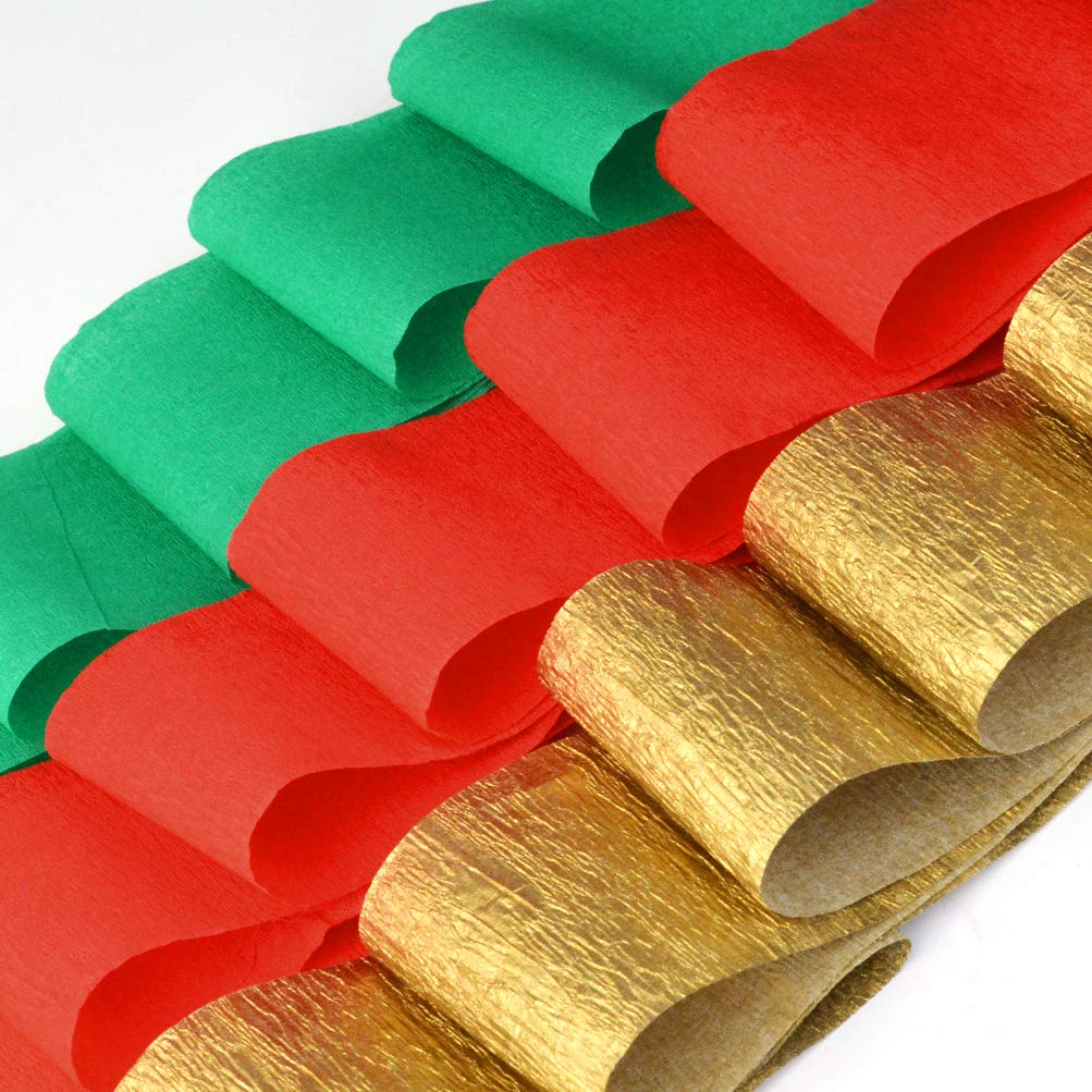 Lot De 12 Rouleaux Papier Crépon Noël Rouge Et Vert 4,5 Cm X 10 M - Décoration Fêtes Et Anniversaire