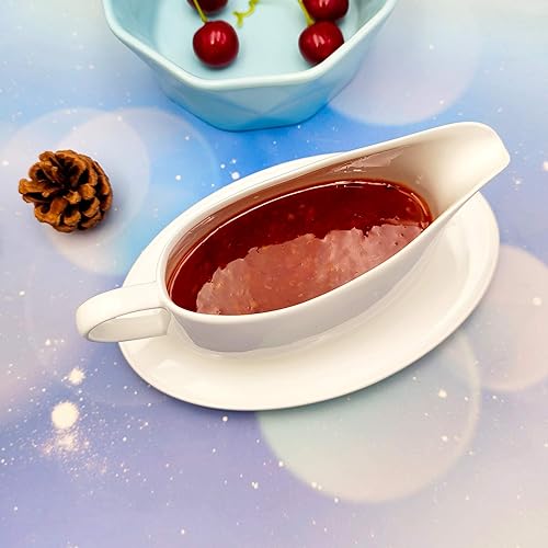 Miniatura 7 de Salsa de cerámica con bandeja, apta para microondas y lavavajillas, color blanco (8 onzas)