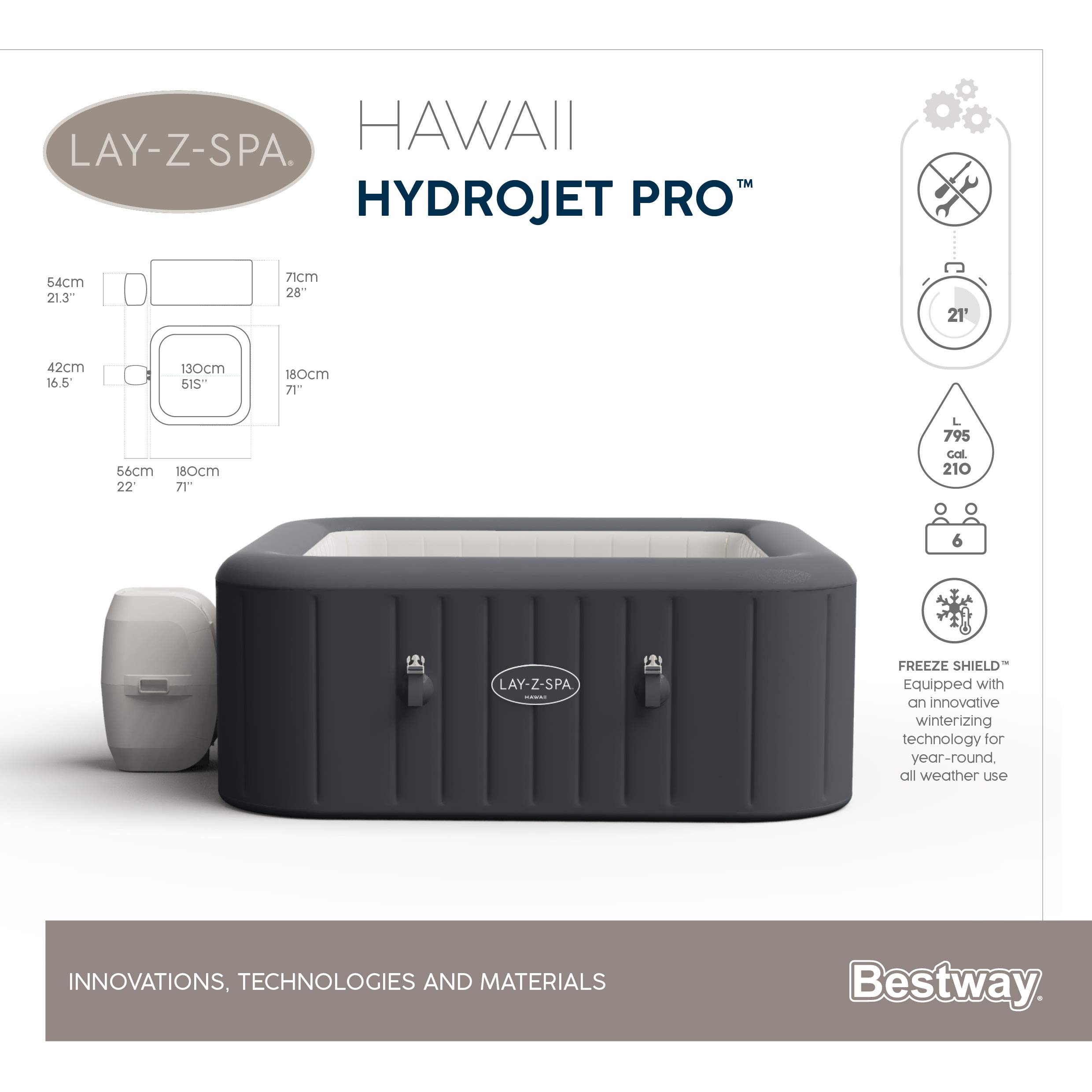 Bestway 60031 Minipiscina idromassaggio gonfiabile Hawaii Lay-Z-Spa HydroJet Pro
