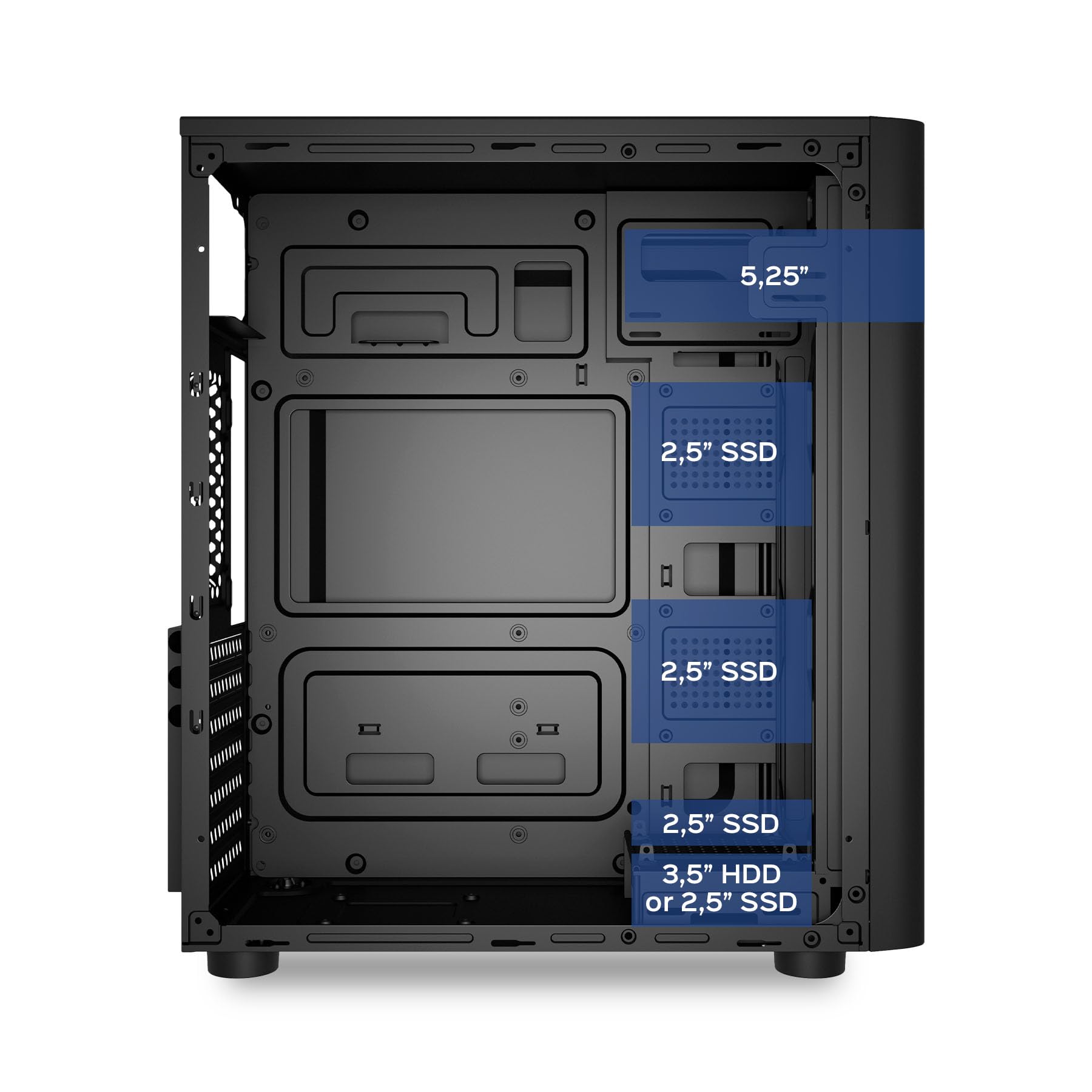 UNYKAch Caja ATX UK8026 – Torre ATX/Micro ATX/ITX con USB 3.0 y USB Tipo C, hasta 5 Discos, 7 Slots de Expansión y Soporte hasta 300 mm GPU
