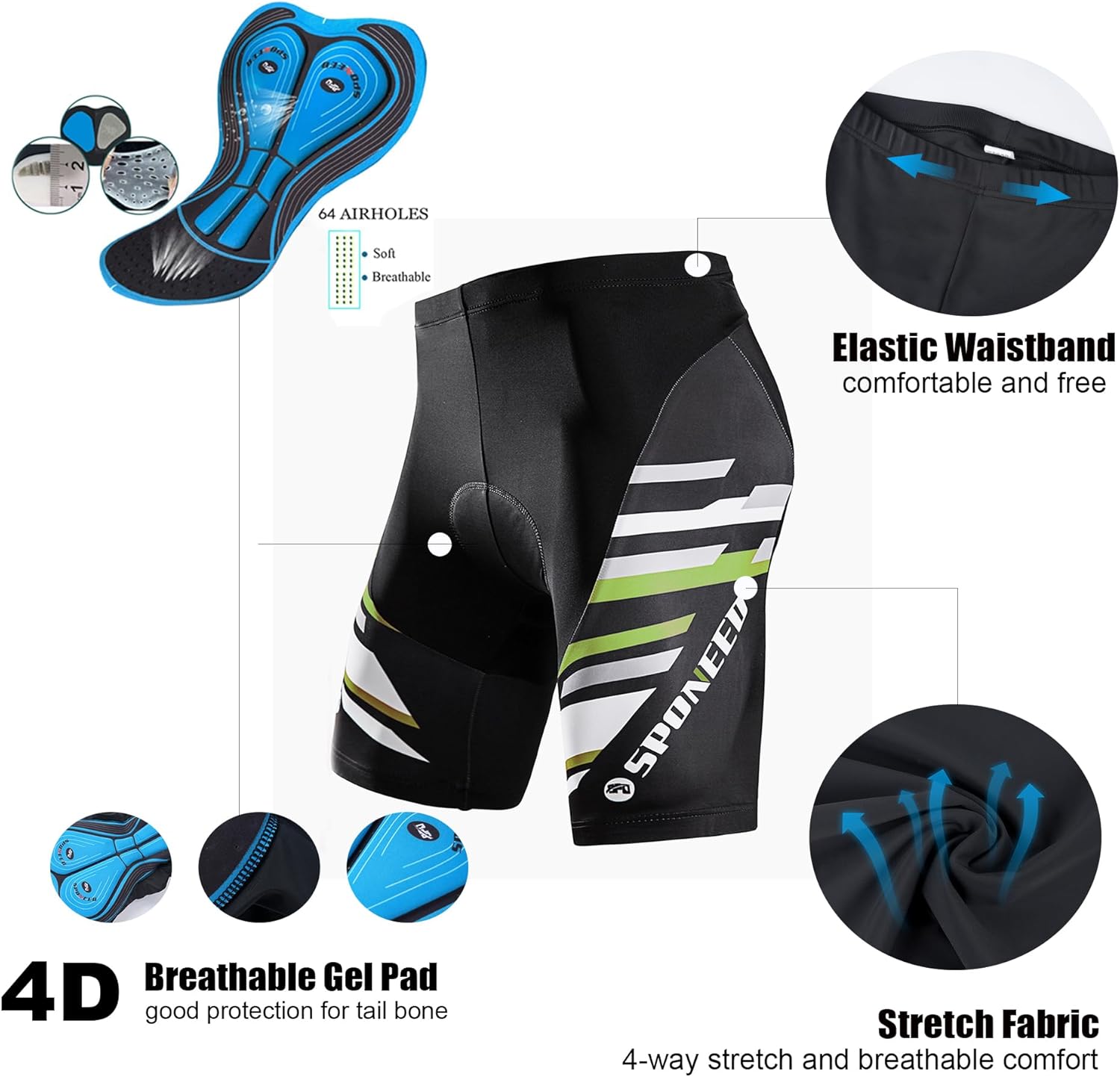 sponeed Bicycle Shorts for Men Cycle Tights Pants Padded Short - Image 5