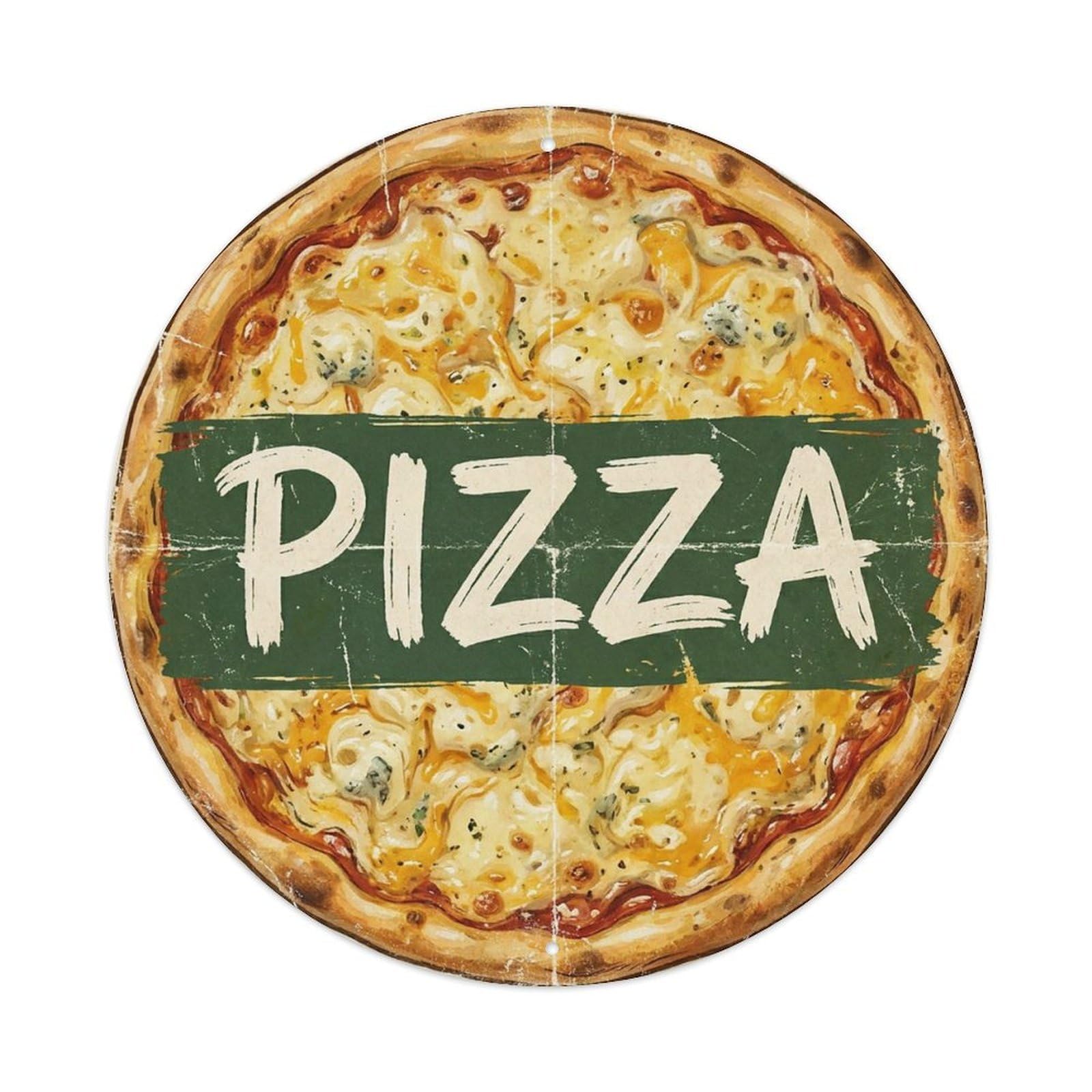 Yrnq 8X8inch Vintage Style Vintage Pizza Four Cheese Mozzarella Food Decoration Metal Tin Sign