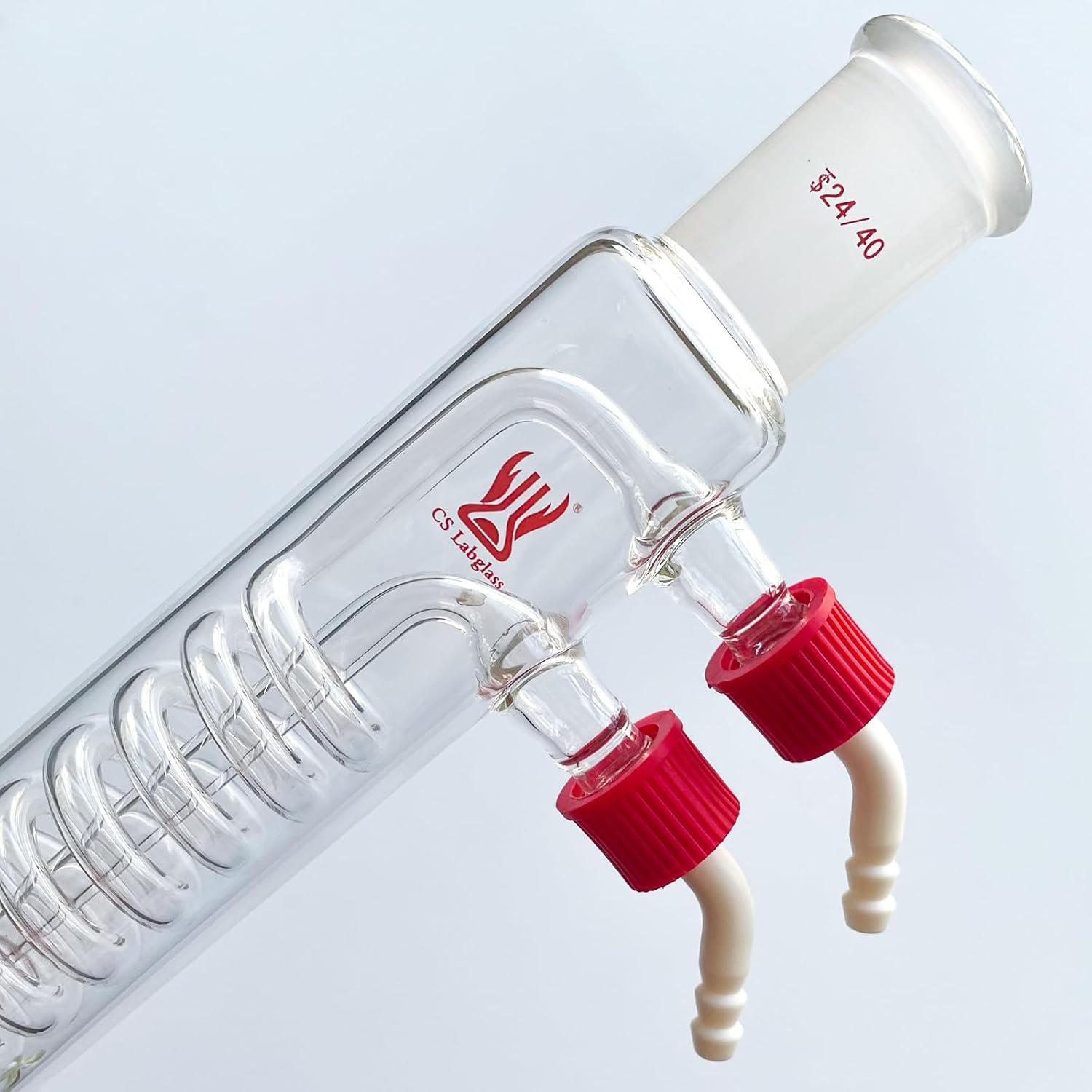Reflux Condenser with 24/40 Joint, Large Capacity, 125mm in Coil Length and Removable Hose Connections, Borosilicate Glass Reflux Condenser, Lab Glassware