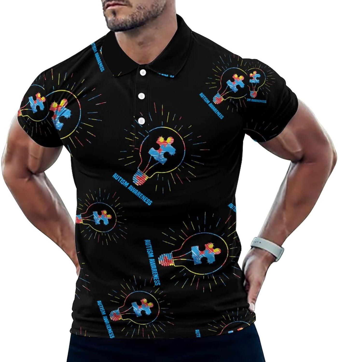 Autism Awareness Men's Polo Shirt Short Sleeve Casual Pullover T-Shirt Tee Top