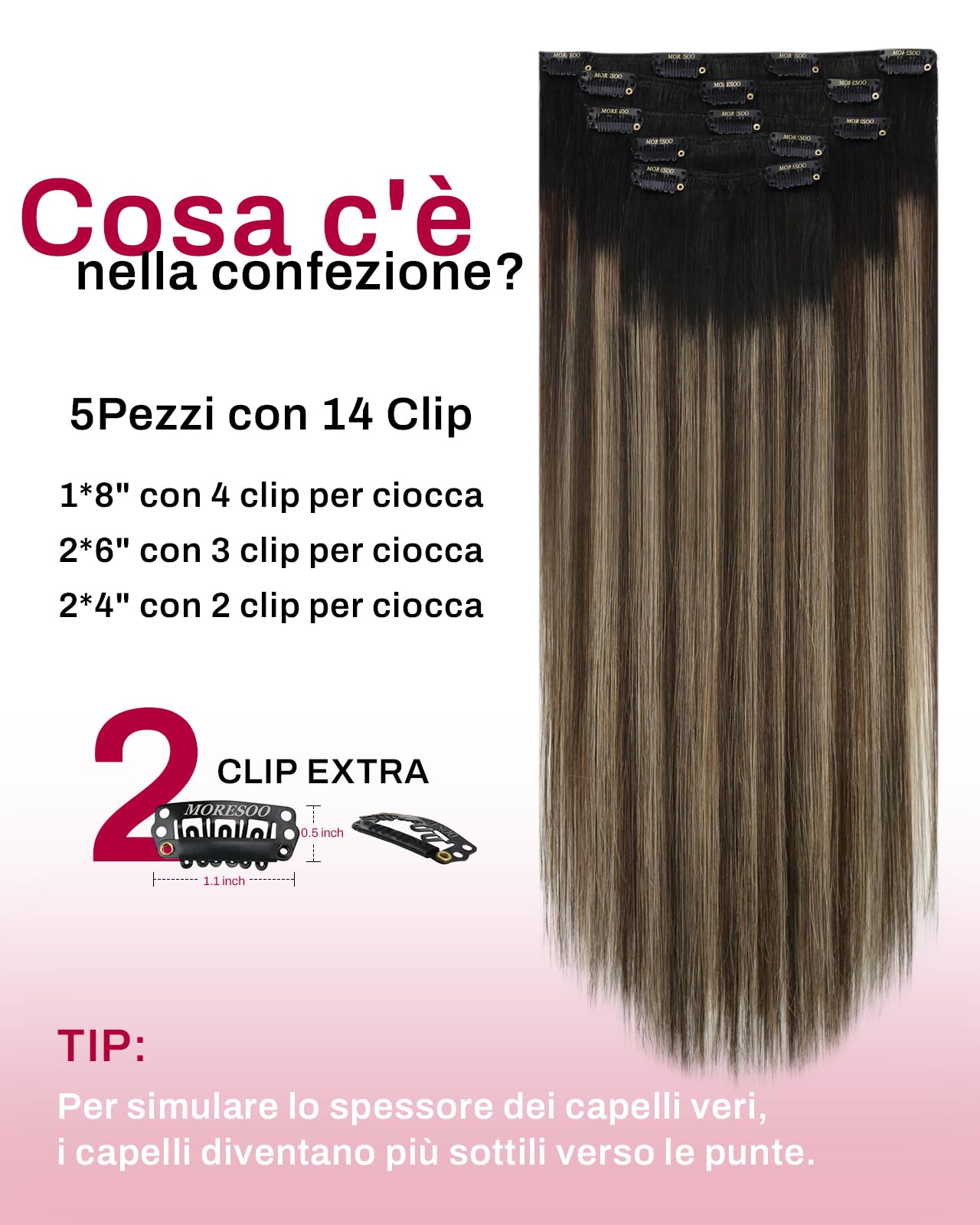Moresoo Hair Extensions Clip in Real Hair Dark Brown Invisible Full Head Clip in Human Hair Extensions Brunette Shoulder-length Short Remy Hair 12 Inch 5 Pieces/80g #2 — view 240