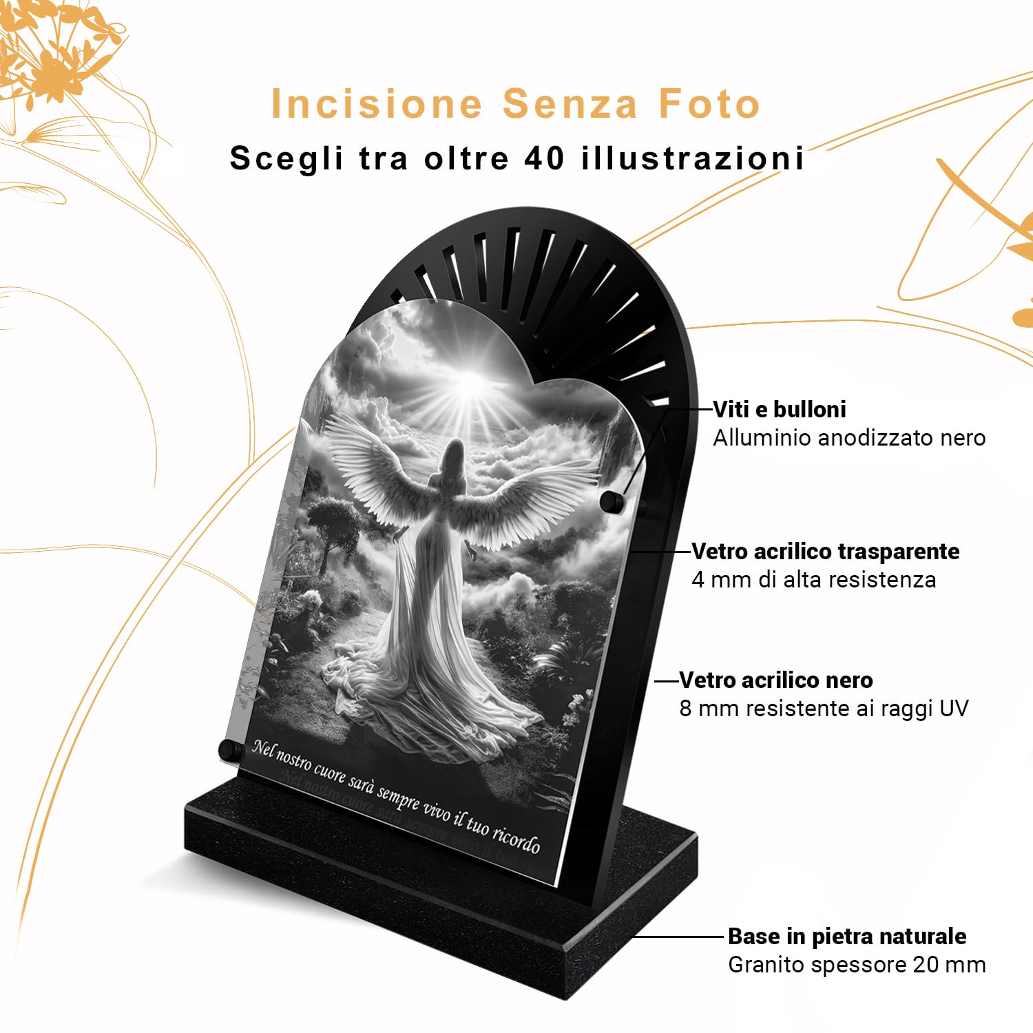 ETERNEL - Targa Funeraria Personalizzata Raggi di Sole - Ciclismo, Ciclista, Bicicletta, MTB - Testo personalizzabile, targa funeraria incisa al laser per omaggio, targa cimitero, funerali esequie