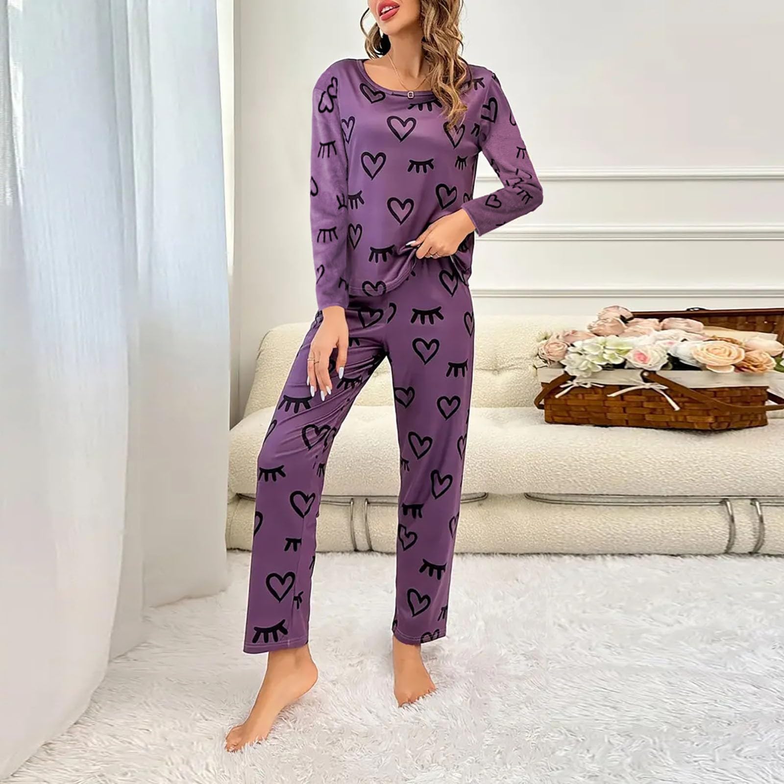 Completo pigiama da donna, vestibilità casual, 2 pezzi