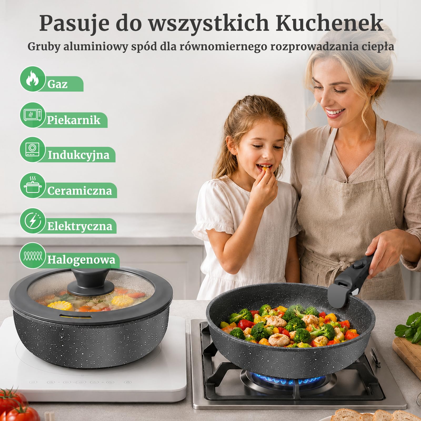 YASHE 21-Elementowy Zestaw Garnków, Odpinane Rączki, Na Indukcję, Granit | Konstrukcja Możliwa Do Układania, Idealny Do Kampera, Odporny Na Piekarnik, Bezpieczny, Kompletny