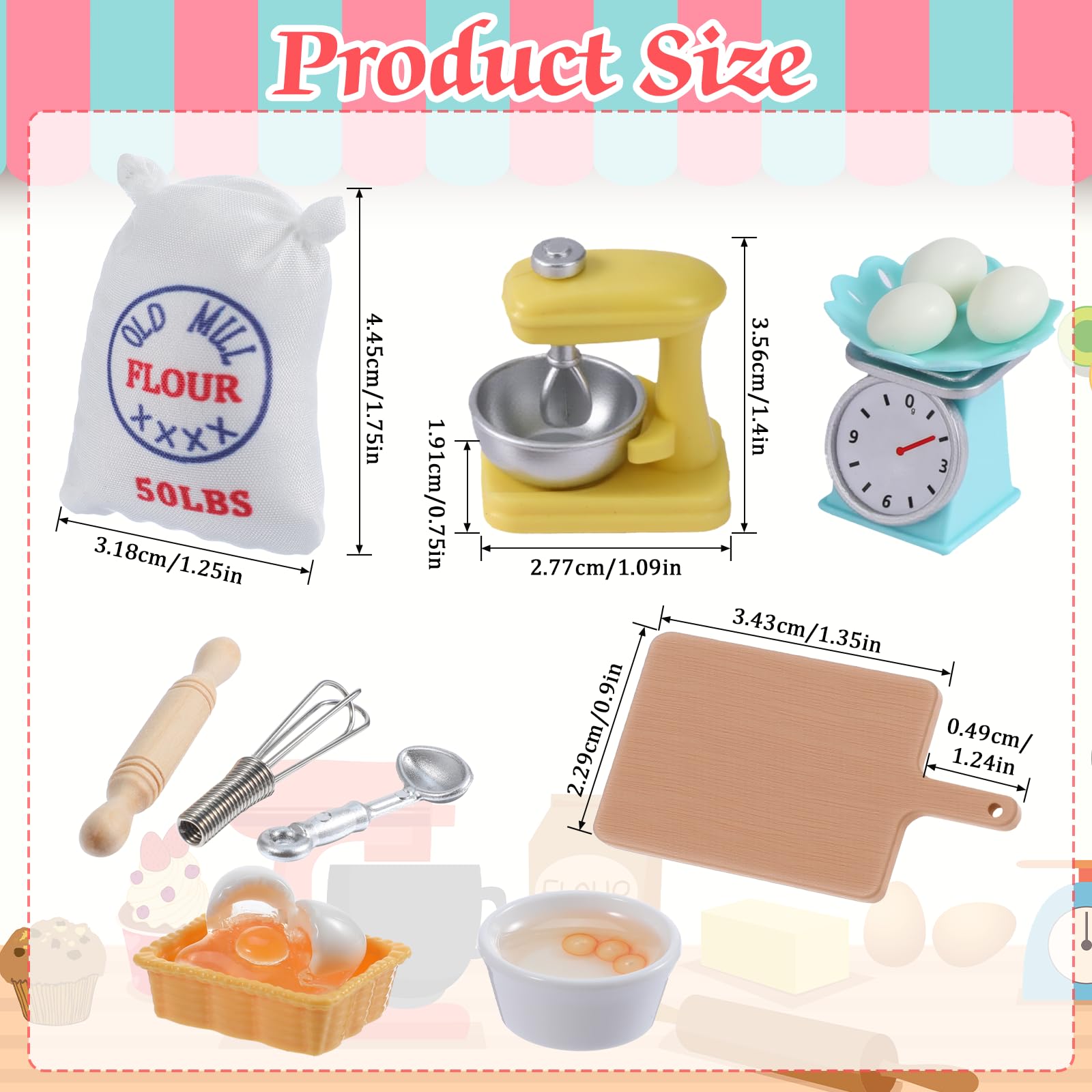 18 sztuk 1:12 skrzatów, akcesoria kuchenne z żywicy, miniaturowe akcesoria do domku dla lalek, mini worek na mąkę, trzepaczka, waga kuchenna, miniaturowe dekoracje do kuchni, terrarium, mikro