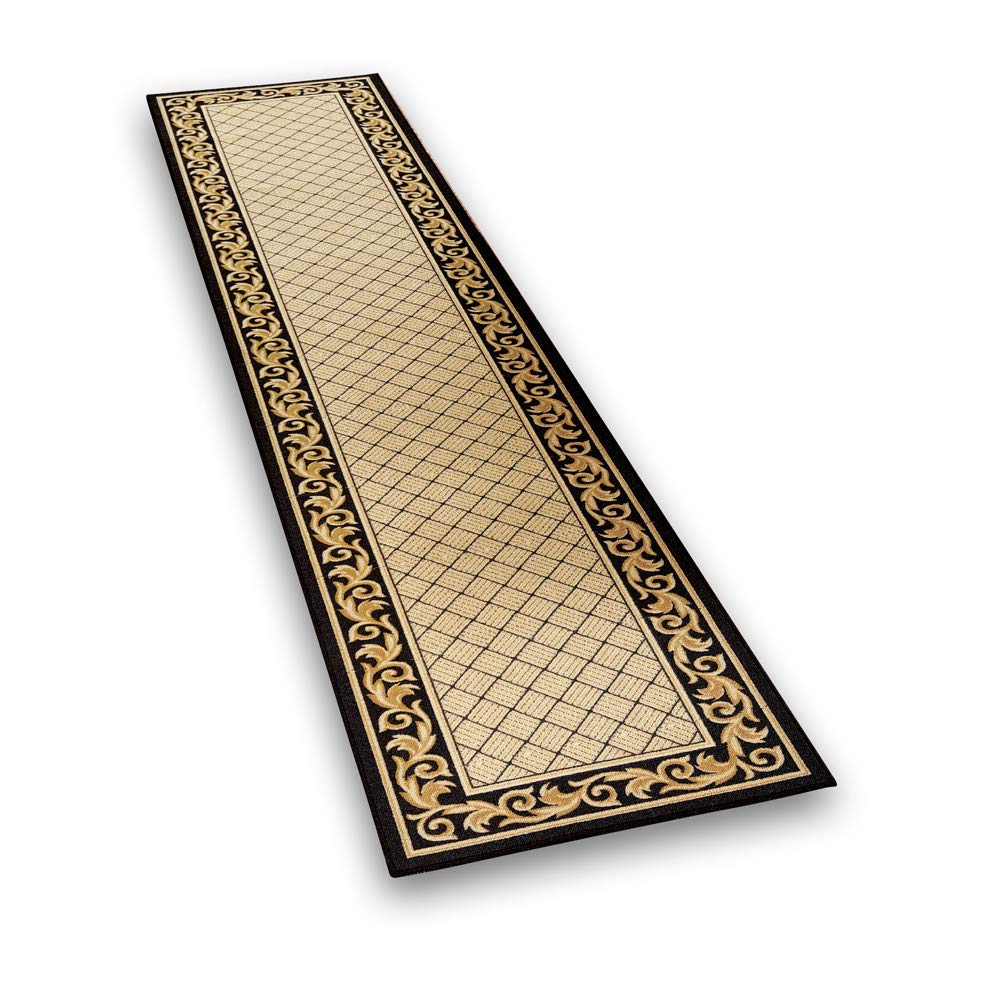 Collections EtcFloral Scroll Basket Weave Rug with Skid-Resistant Backing, Midnight, 26" X 60"