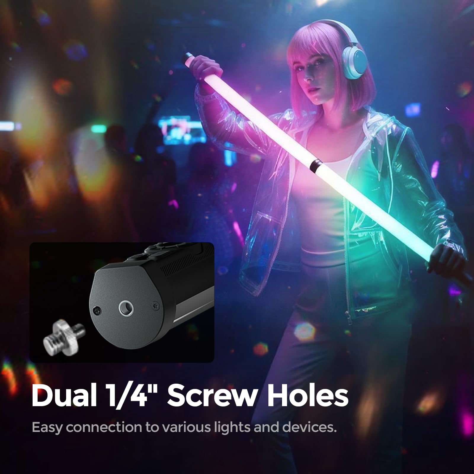PHOTOOLEX Tubo de Luz Portátil RGB, Luz de Relleno Fotografía CRI96 | CCT 2500K-9900K, Color Completo 360°, Batería 5200mAh, 21 Escenas Lumínicas, Magnético para Vlog, Estudio y Retratos