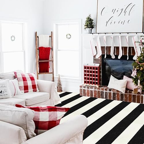 Miniatura 2 de KIMODE - Alfombra de algodón tejida con diseño a rayas en color negro, para puerta de entrada, cocina, decoración de estilo rústico